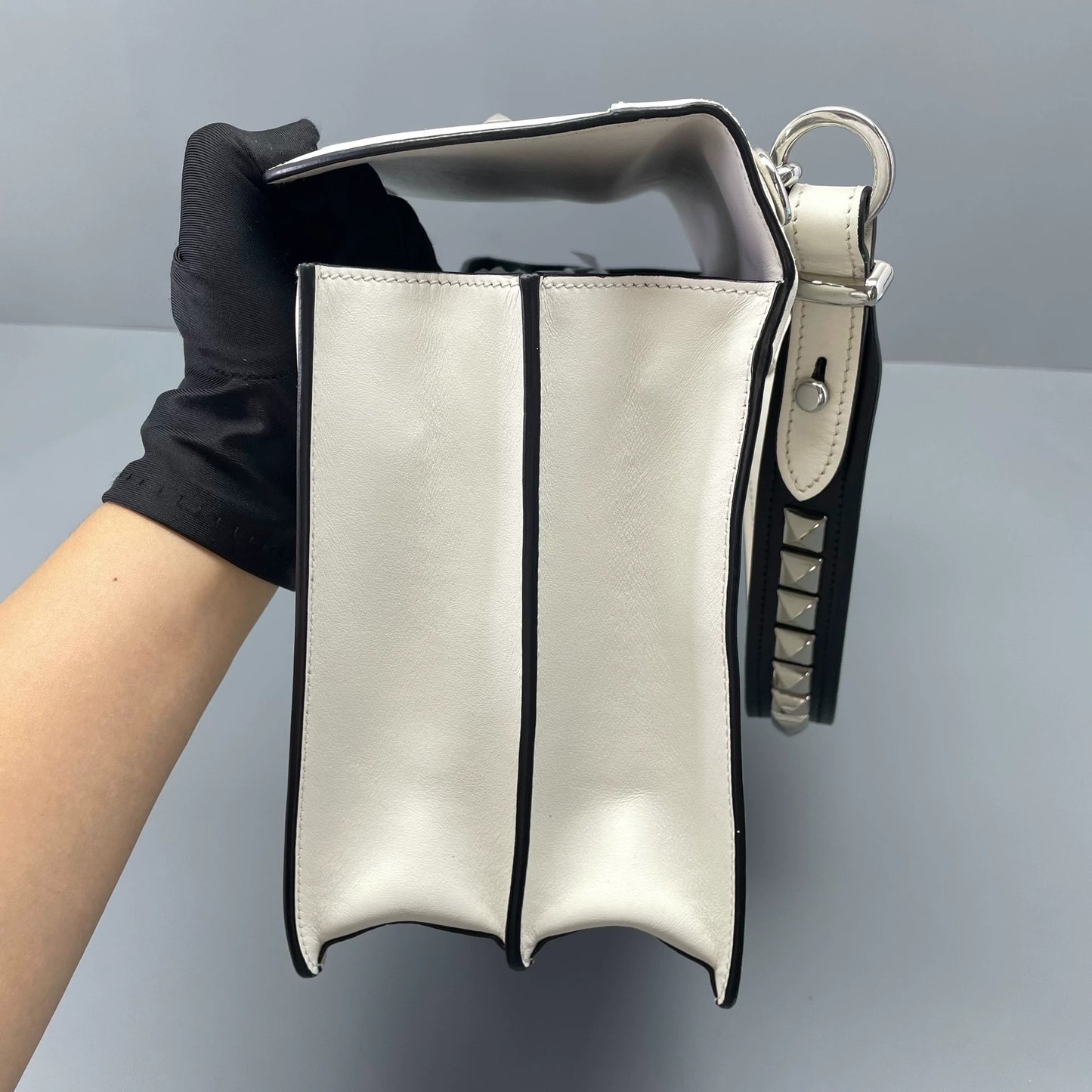 Prada - Riveted Accordion Flap Bag - Saffiano and smooth leather - White - (mini)