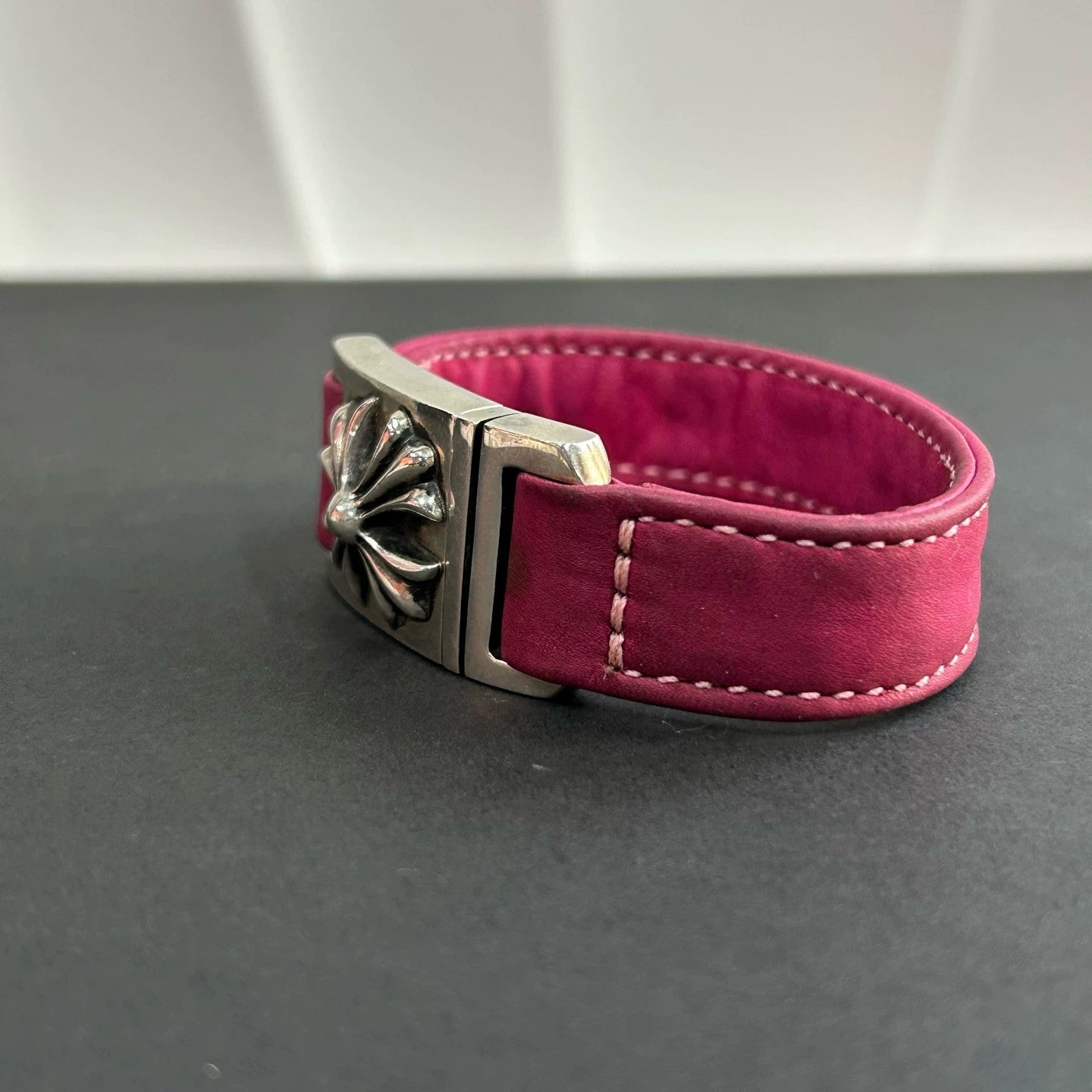 Chrome Hearts - Floral Cross Leather Bracelet - Leather with 925 sterling silver - Pink - (medium)