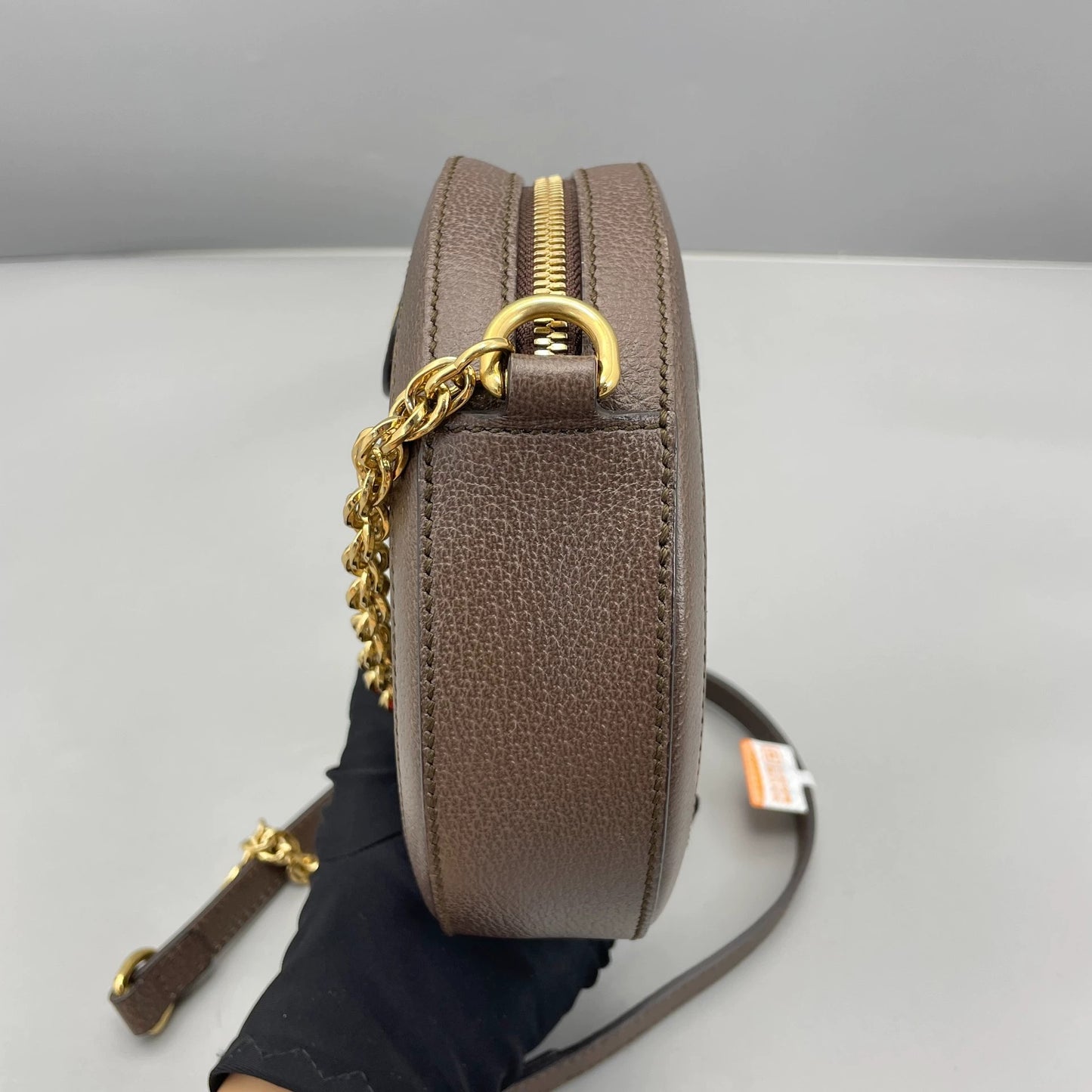 Gucci - Ophidia Round Mini Shoulder Bag - GG Supreme canvas with leather trim - Beige and ebony brown with red and green web stripe - (mini)