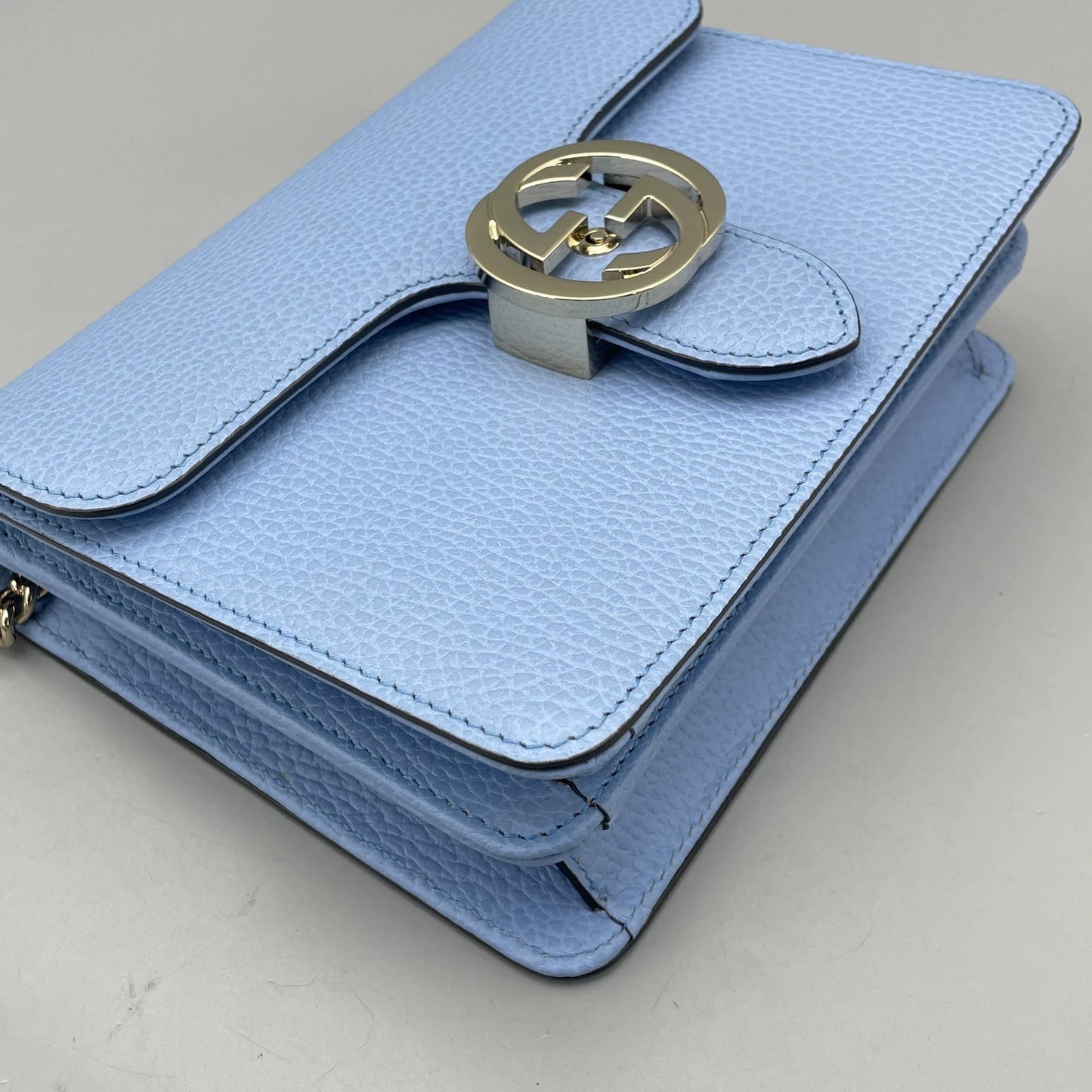Gucci - Interlocking G Accordion Small Shoulder Bag - Pebbled leather - Blue - (Small)