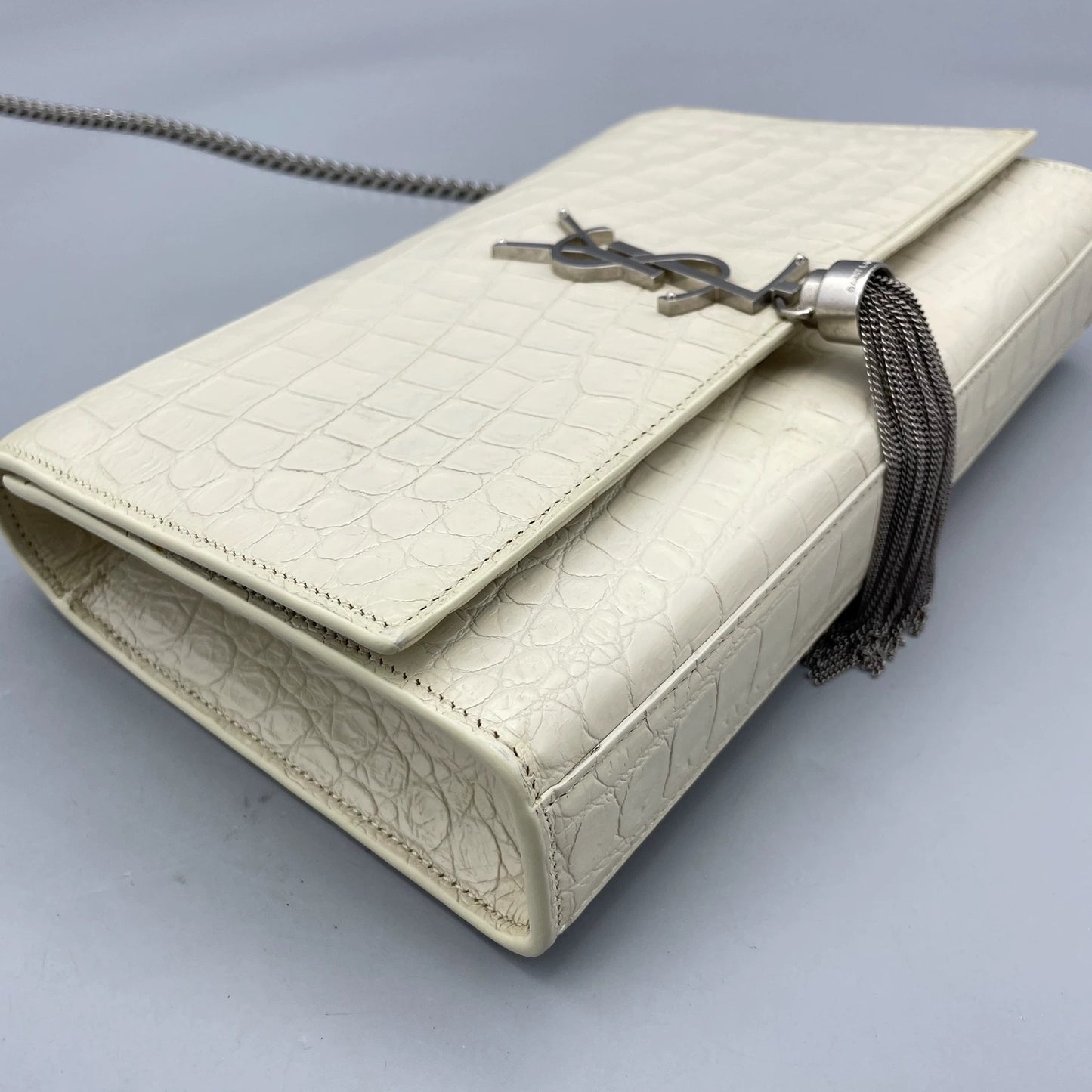 Saint Laurent - Kate Tassel Bag - Crocodile embossed leather - White - (medium)