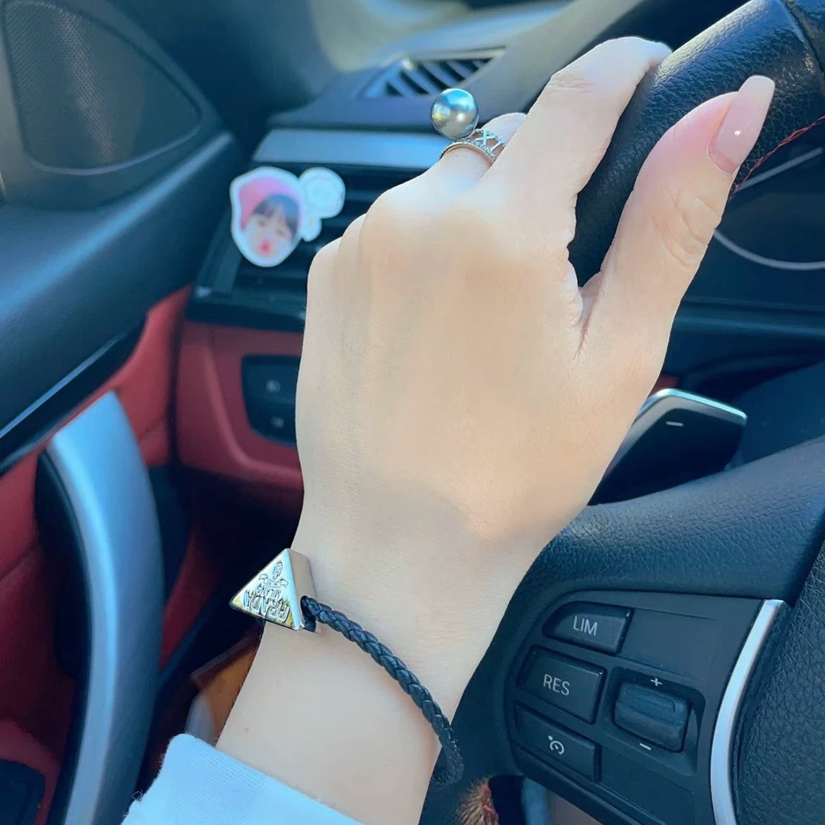Prada - Woven Leather Bracelet with Triangle Logo - Leather - Black - (Small)