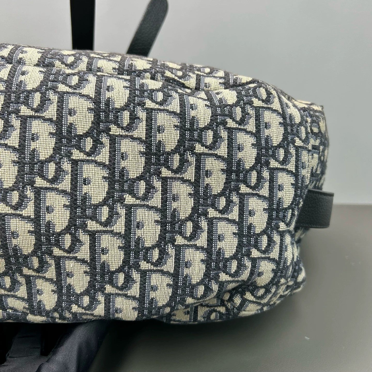 Dior - Saddle Soft Tote - Oblique jacquard canvas with pebbled leather trim - Beige and Navy with Black leather - (Small)