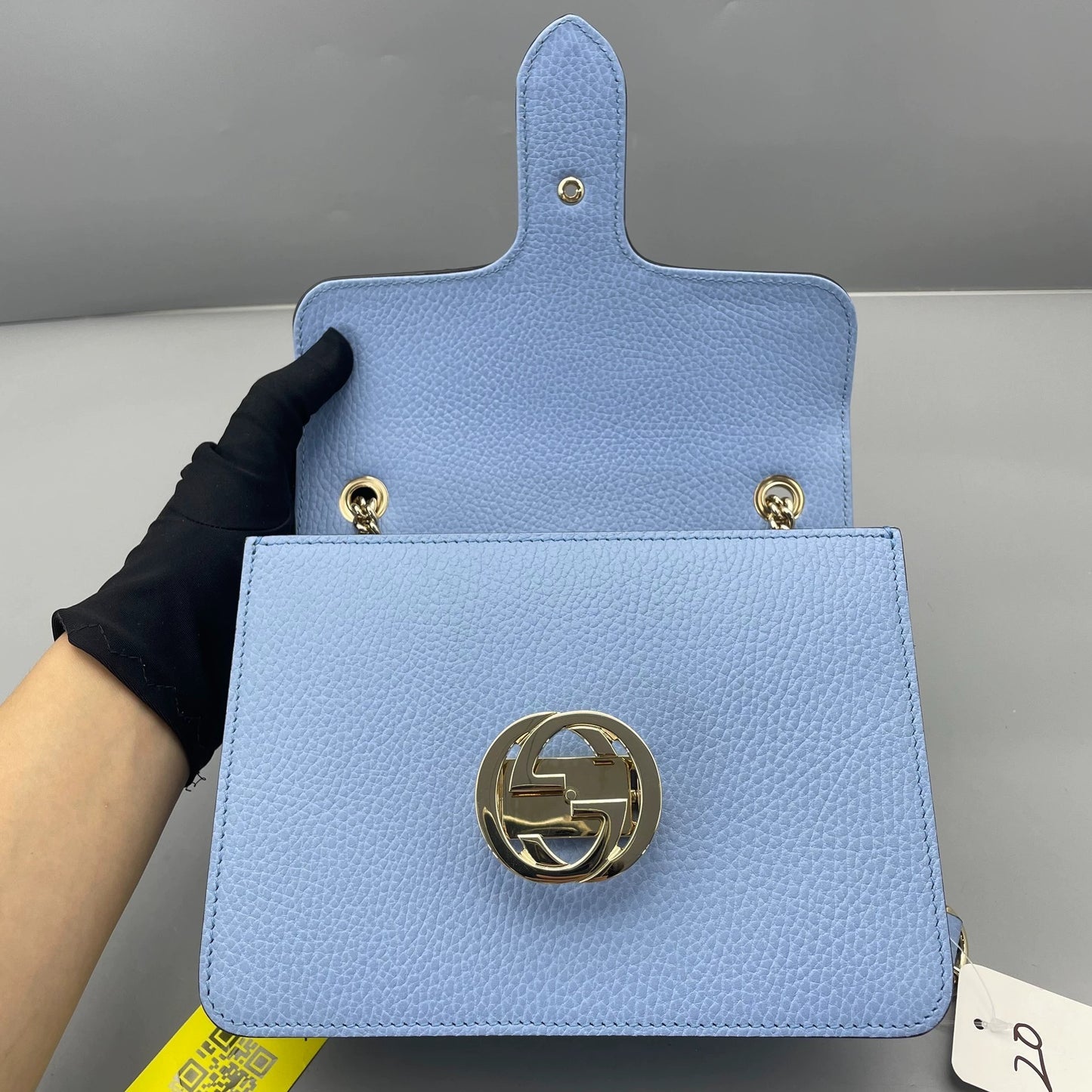 Gucci - Interlocking G Accordion Small Shoulder Bag - Pebbled leather - Blue - (Small)