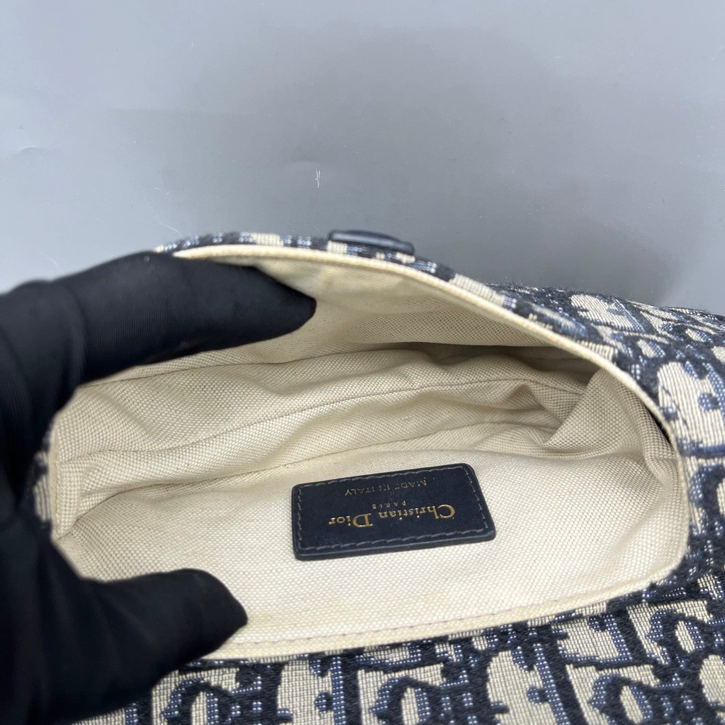 Dior - Saddle bag - Dior Oblique jacquard canvas with navy blue calfskin leather trim - Blue - (Small)