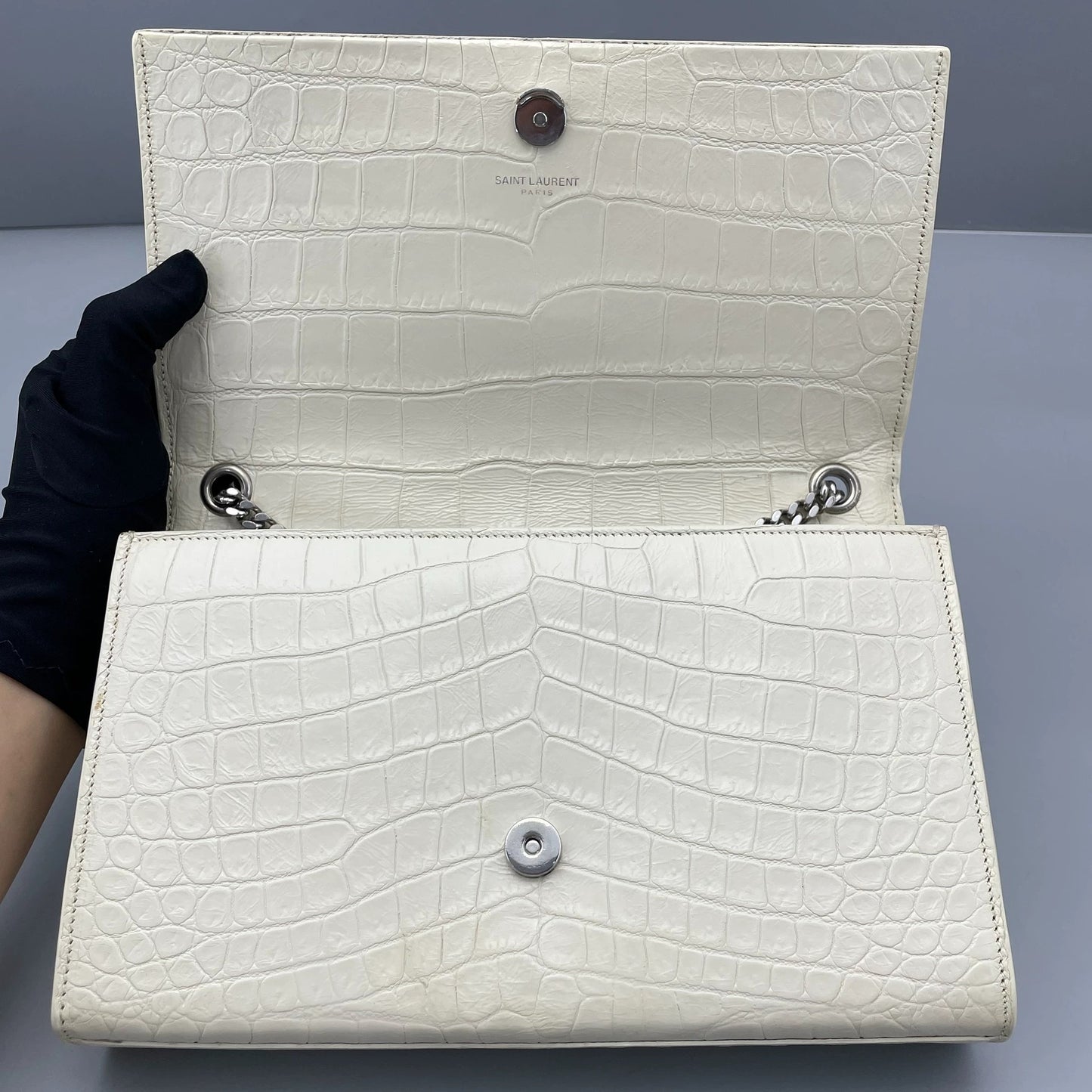 Saint Laurent - Kate Tassel Bag - Crocodile embossed leather - White - (medium)