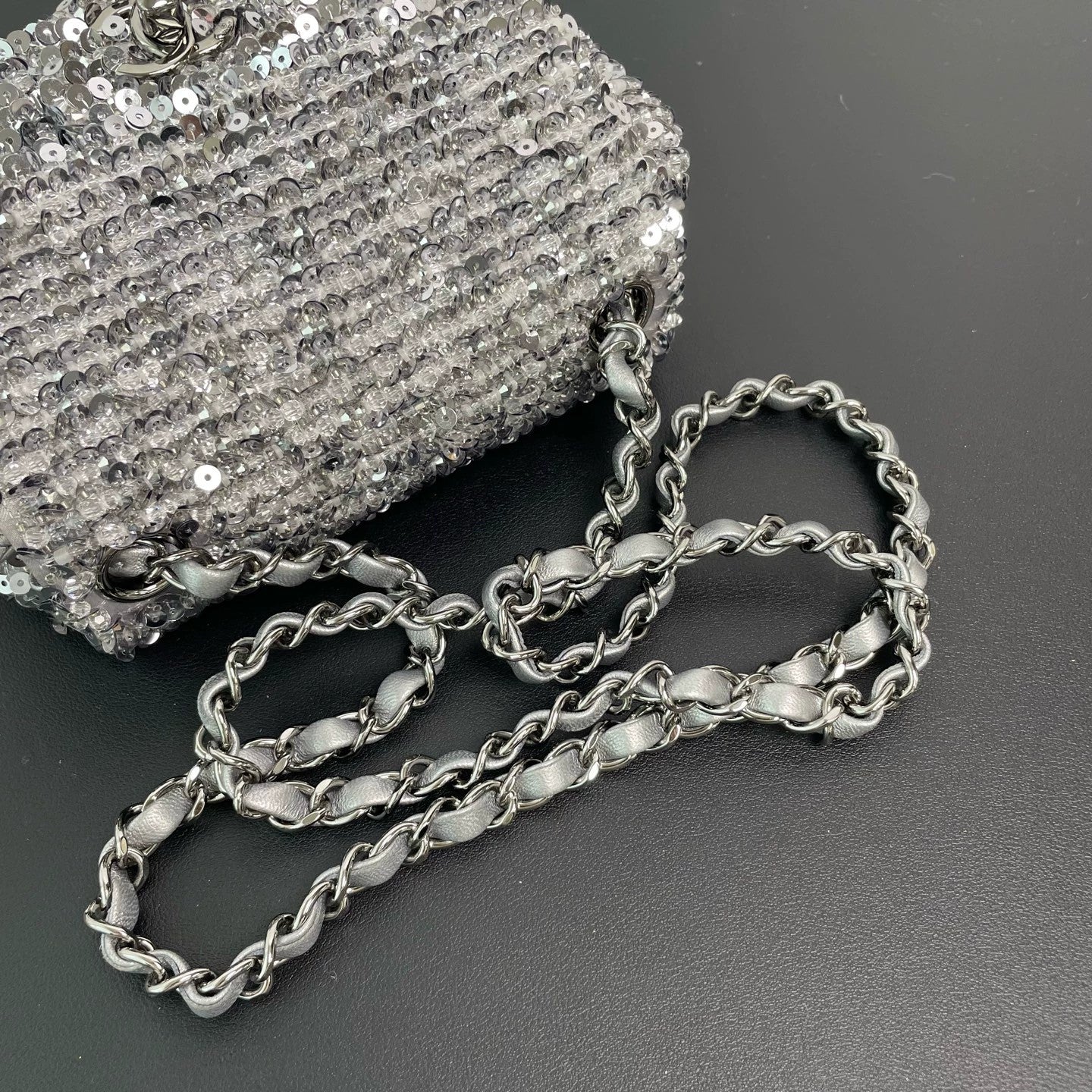 Chanel - CF Rectangular Mini Flap Sequin Bag - Sequins and textile - Silver - (mini)