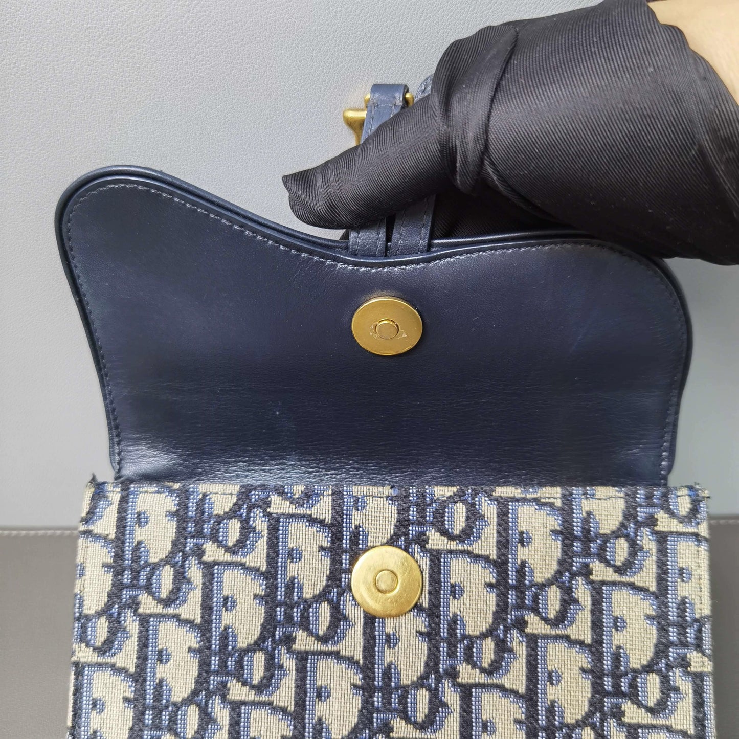 Dior - Saddle Belt Pouch - Oblique canvas with leather trim - Navy - (mini)