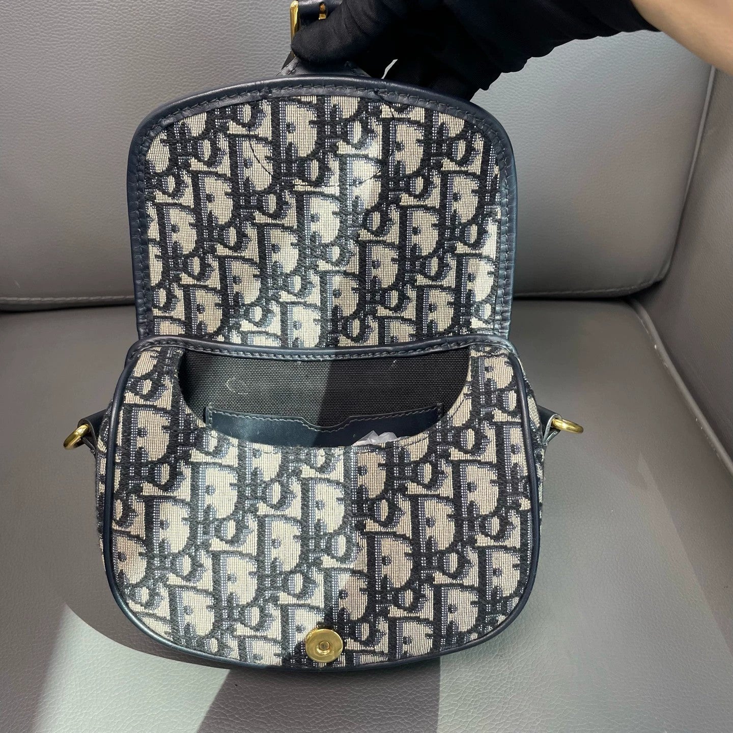 Dior - Bobby Small - Dior Oblique jacquard canvas with calfskin leather trim - Beige and Navy with Gold-Tone Hardware - (Small)
