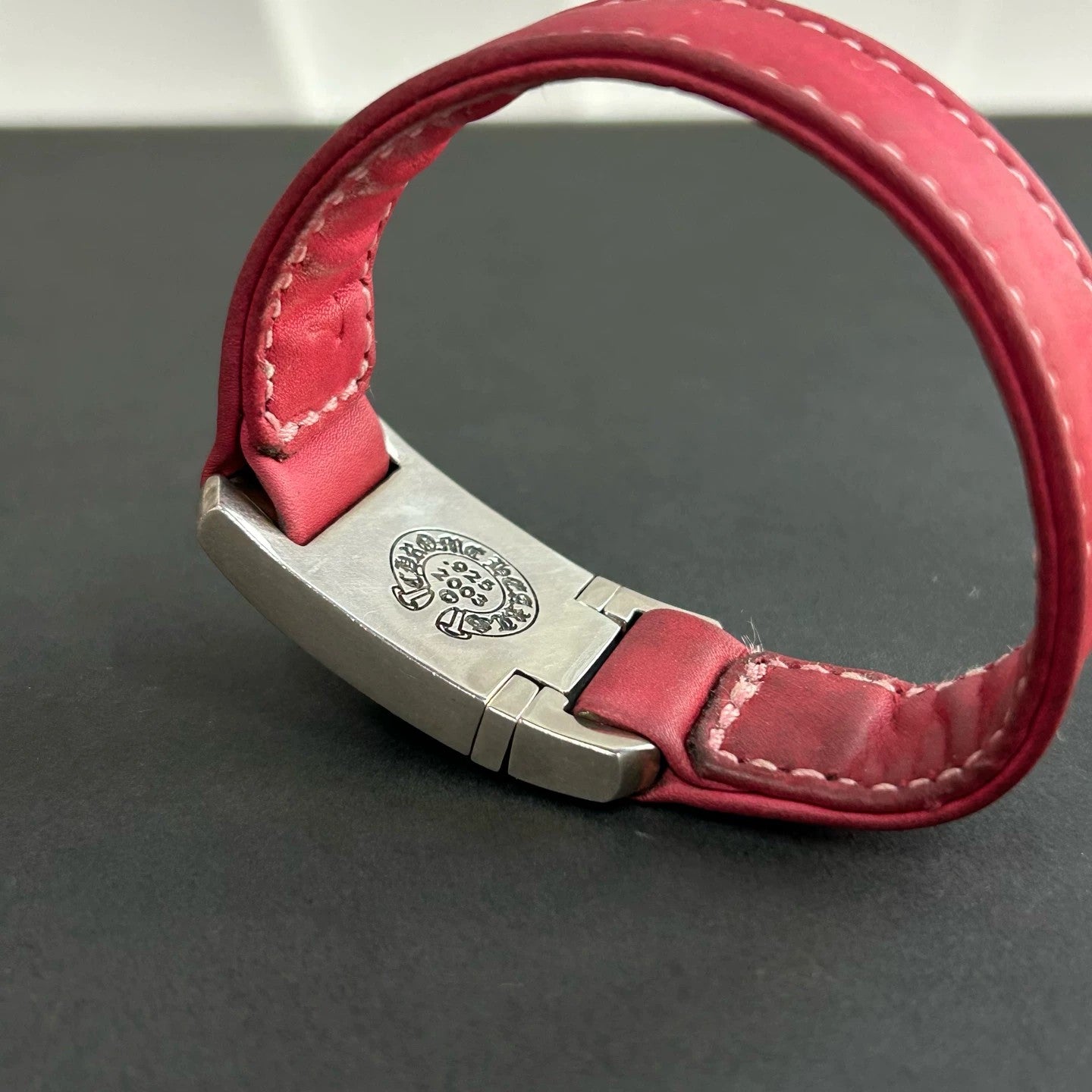 Chrome Hearts - Floral Cross Leather Bracelet - Leather with 925 sterling silver - Pink - (medium)