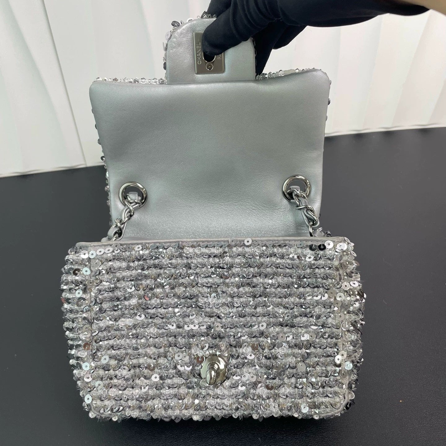 Chanel - CF Rectangular Mini Flap Sequin Bag - Sequins and textile - Silver - (mini)