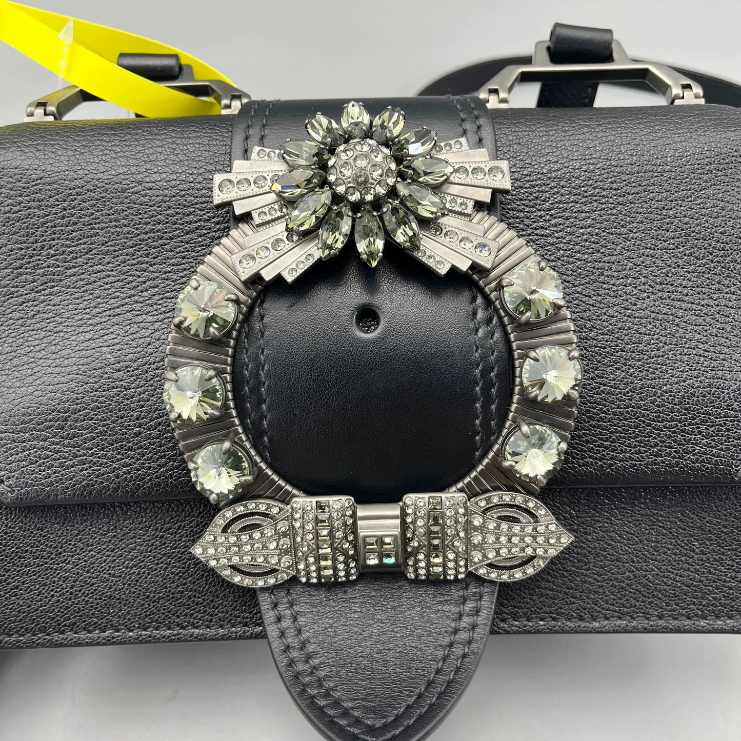 Miu Miu - Jeweled Buckle Shoulder Bag - Leather - Black - (Small)