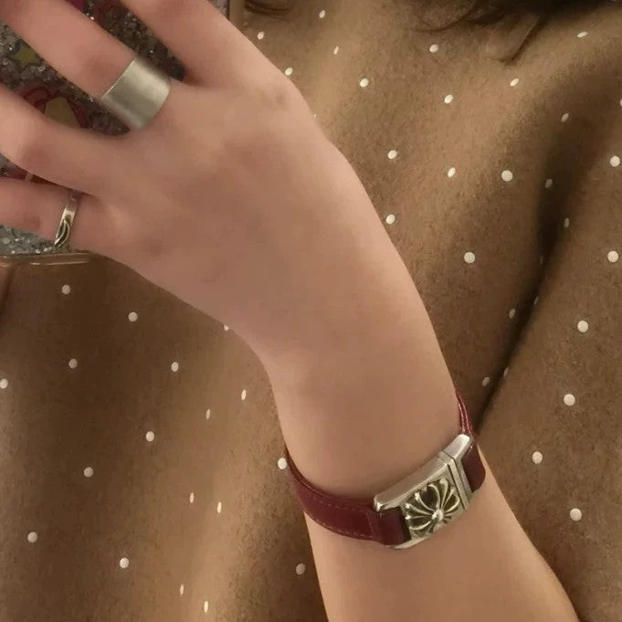 Chrome Hearts - Floral Cross Leather Bracelet - Leather with 925 sterling silver - Pink - (medium)