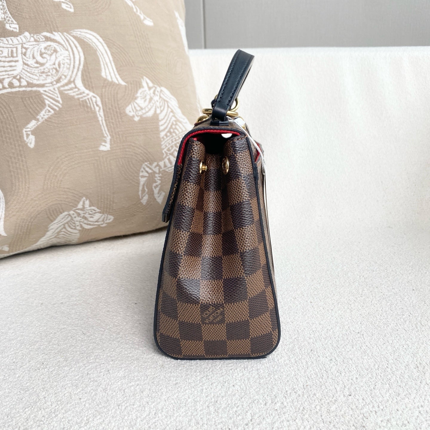 Louis Vuitton - Cluny BB (Limited Edition Studded) - Damier Ebene coated canvas with grained leather trim - Brown and Red - (mini)