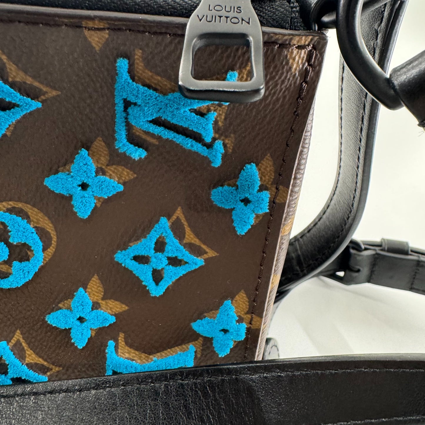 Louis Vuitton - Triangle Bag - Monogram canvas with velvet flocking and leather trim - Brown and Blue with Black trim - (Mini)
