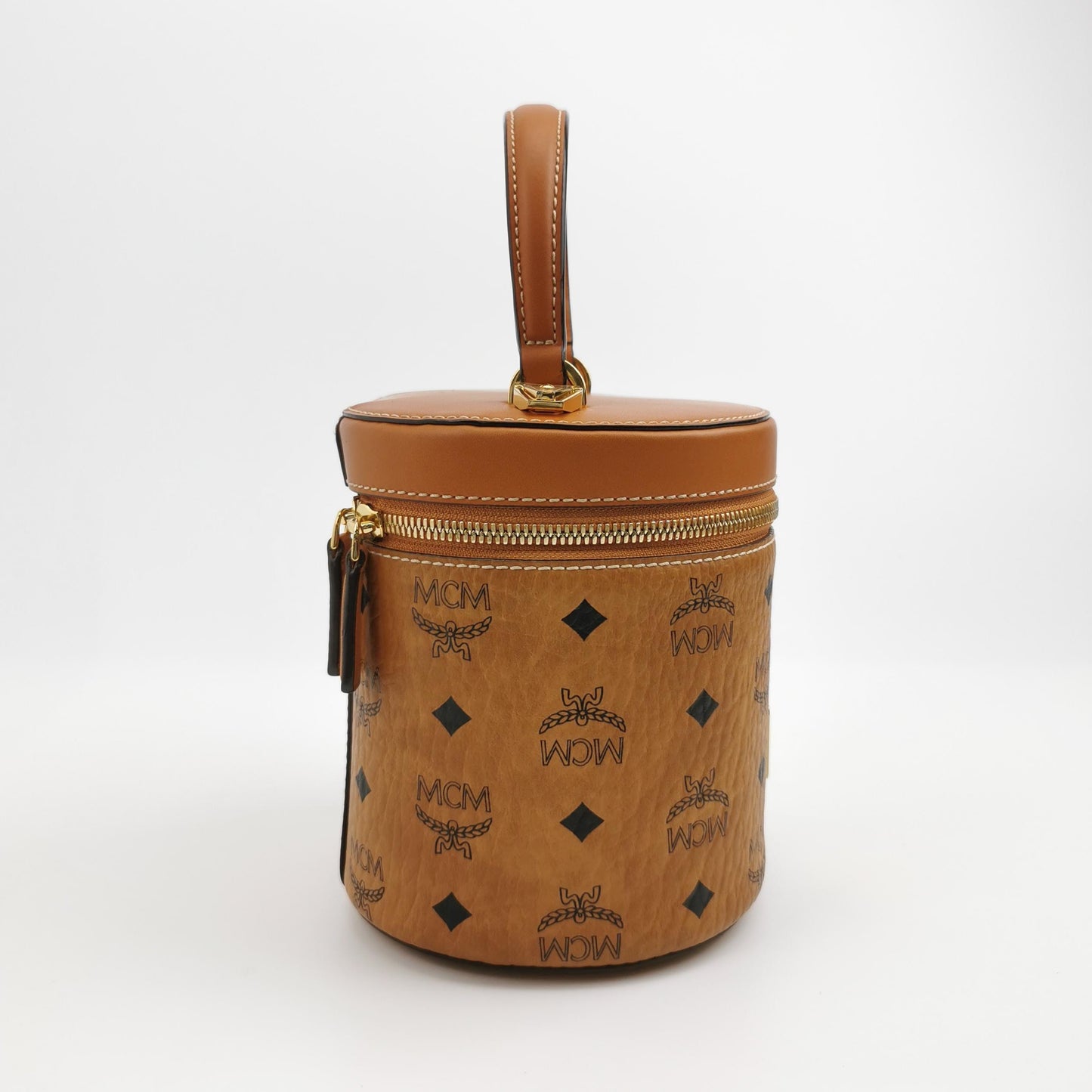 MCM - Visetos Bucket Bag - Visetos coated canvas with leather trim - Brown - (mini)