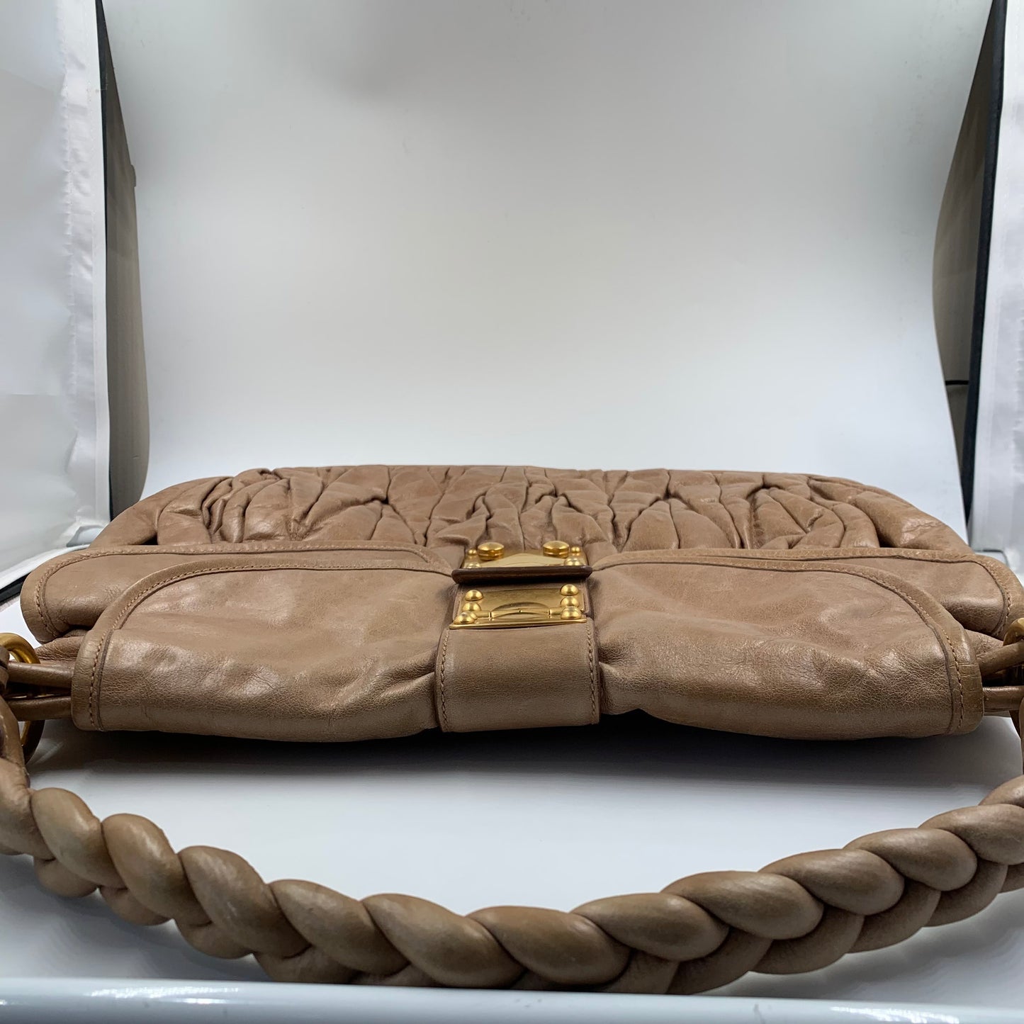 Miu Miu - Wrinkled Ingot Handbag - Leather - Camel - (medium)