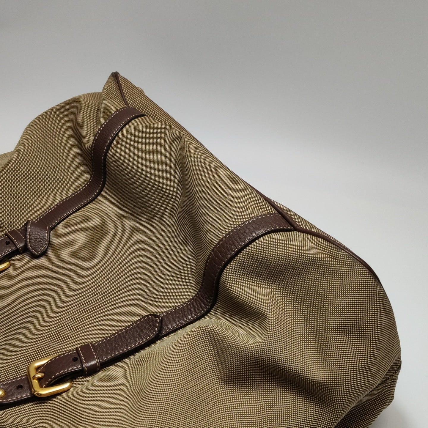 Prada - BN1841 - Canvas with Leather trim - Earthy Brown with Dark Brown Leather Trim - (Medium)