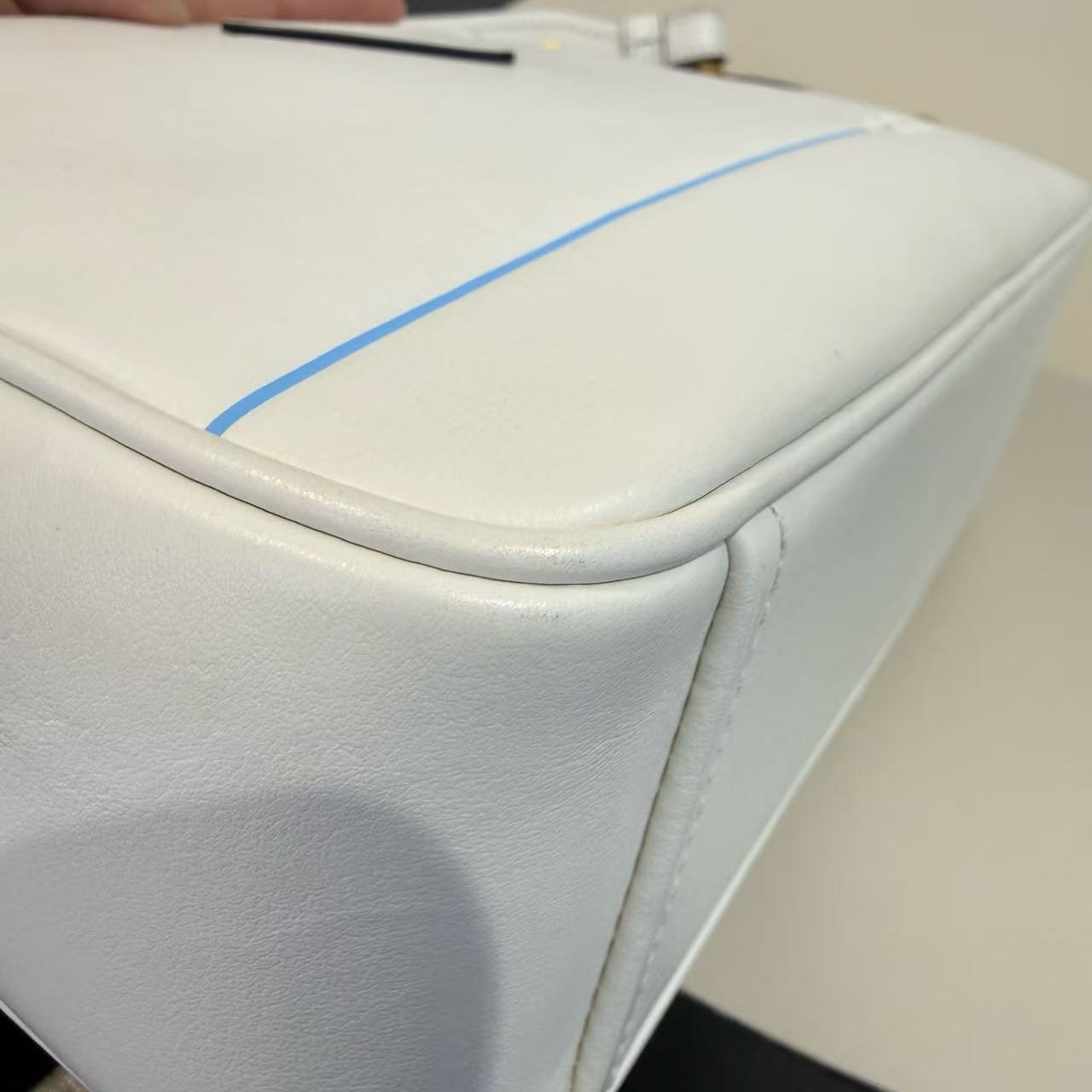 Prada - Camera Bag - Smooth Leather - White with Blue Accent - (mini)