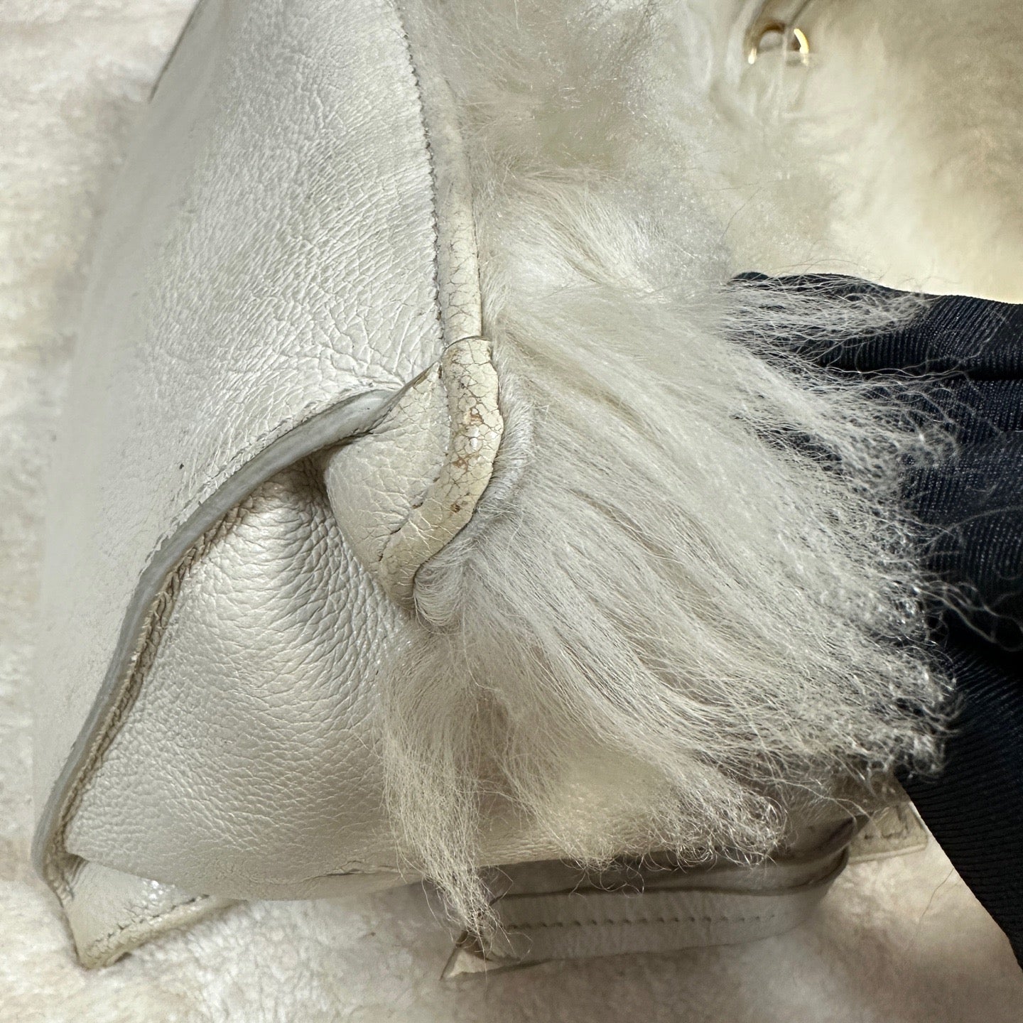 Prada - Fur and Leather Shoulder/Crossbody Bag - Fur (likely lamb) with pebbled leather trim - Beige - (Small)