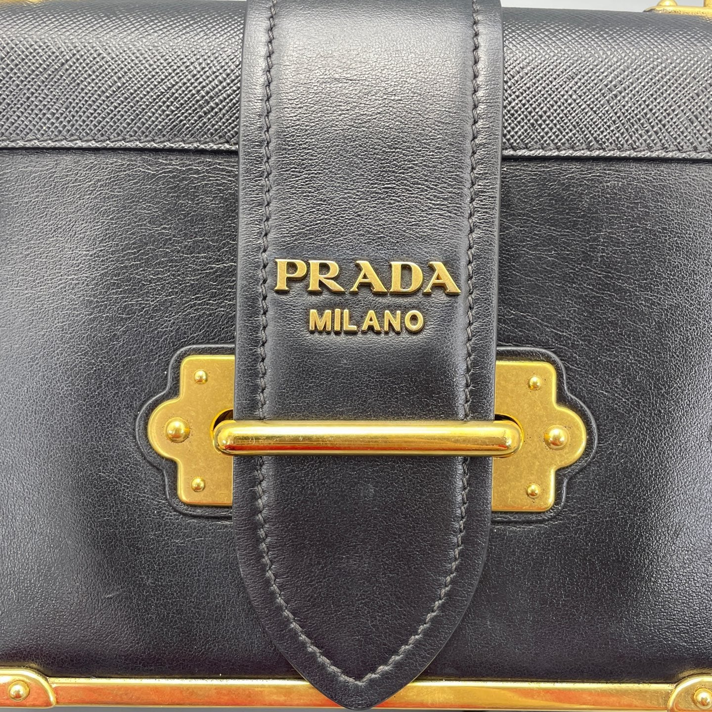 Prada - Trunk Bag - Saffiano leather and smooth leather - Black with Gold-Tone Hardware - (small)