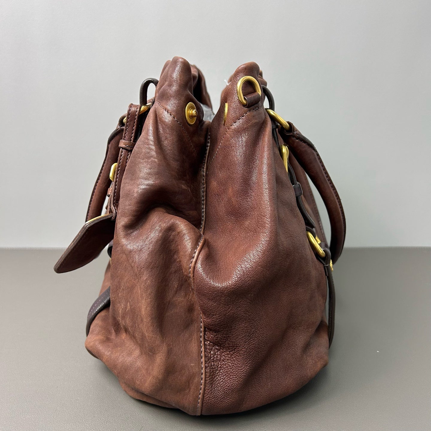 Prada - Vintage Gathered Buckle Tote - Leather - Brown - (large)
