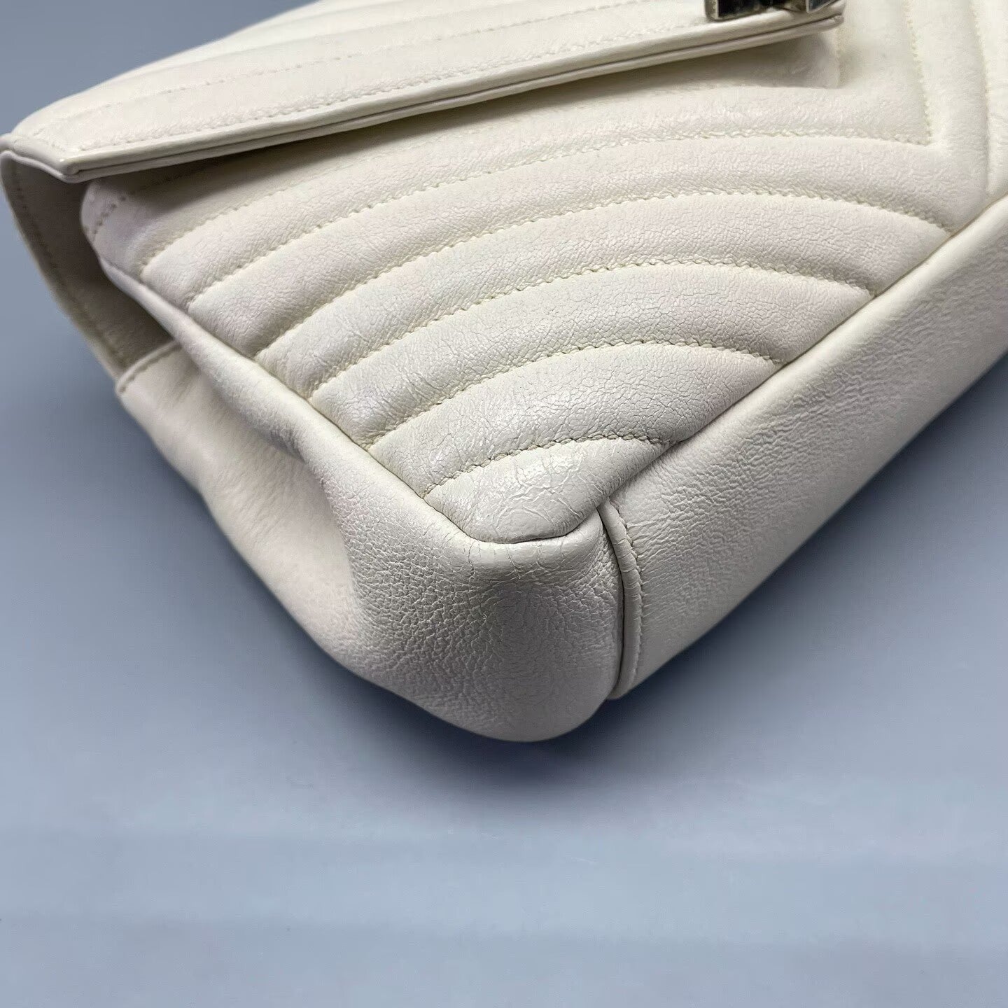 Saint Laurent - Collège Monogram - Grained leather - White with Silver-Tone Hardware - (Small)