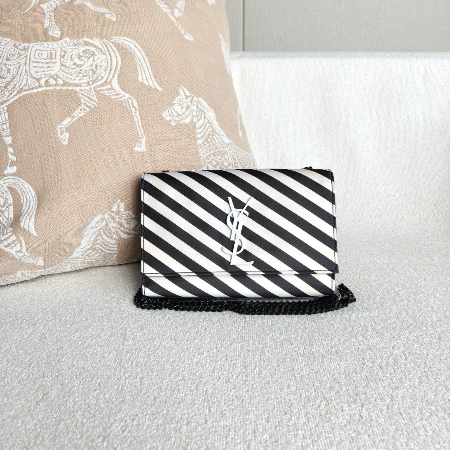 Saint Laurent - Kate Chain Bag - Coated canvas with leather trim - Black and White - (mini)