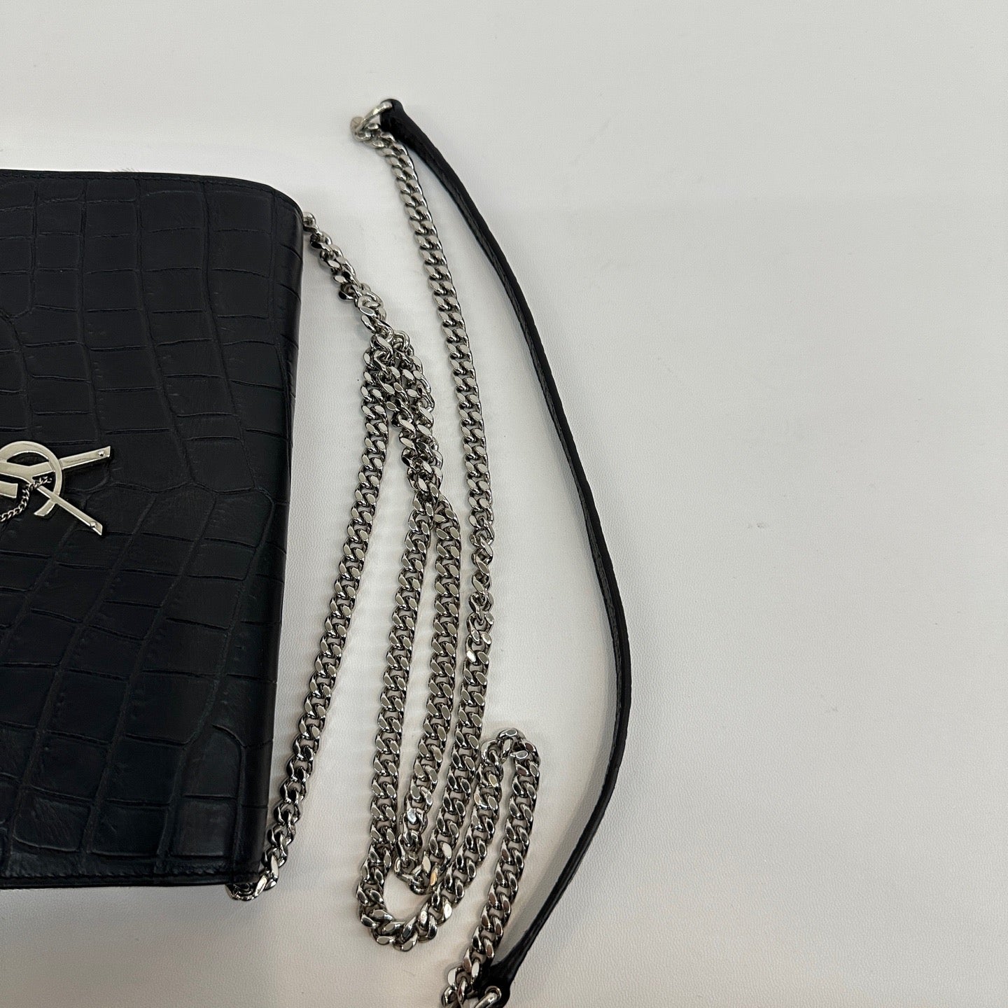 Saint Laurent - Kate Tassel Bag - Calfskin leather with crocodile embossing - Black with Silver-Tone Hardware - (small)