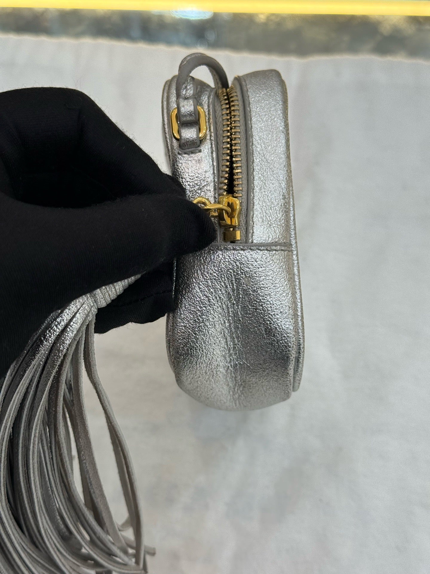 Saint Laurent - Lou Camera Bag with Tassel - Leather - Silver - (mini)