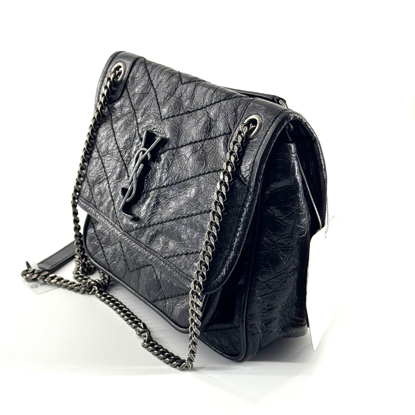 Saint Laurent - Niki - Crinkled leather - Black with Silver-Tone Hardware - (Small)