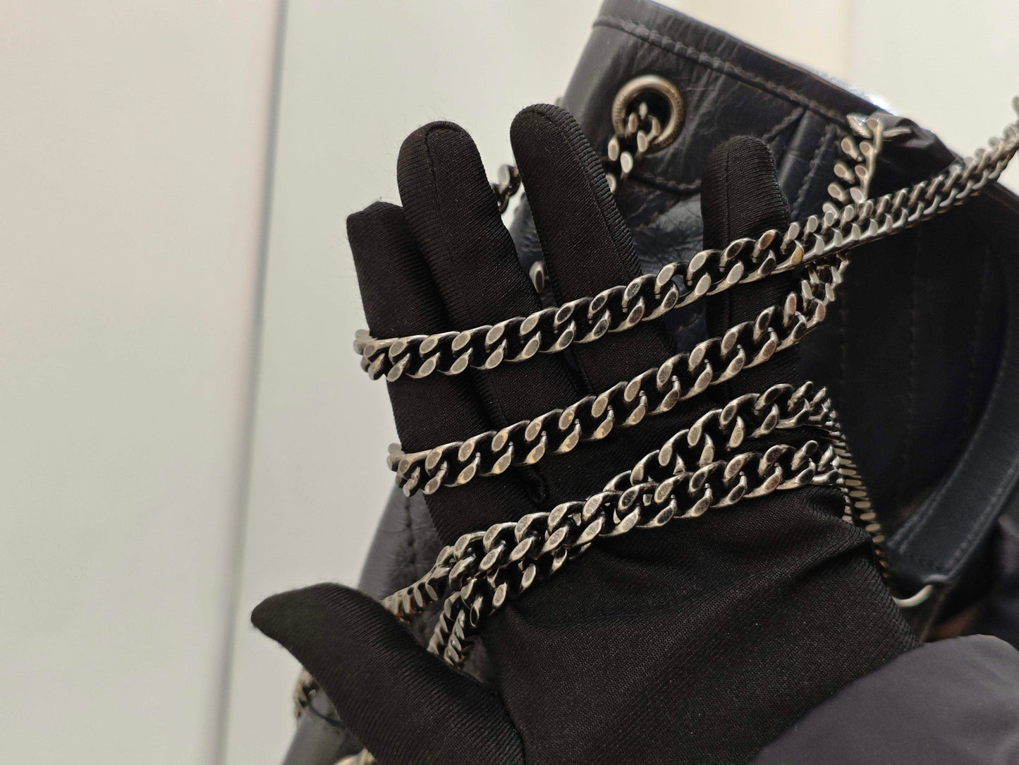 Saint Laurent - Niki - Distressed calfskin leather - Grey with Aged Silver-Tone Hardware - (small)