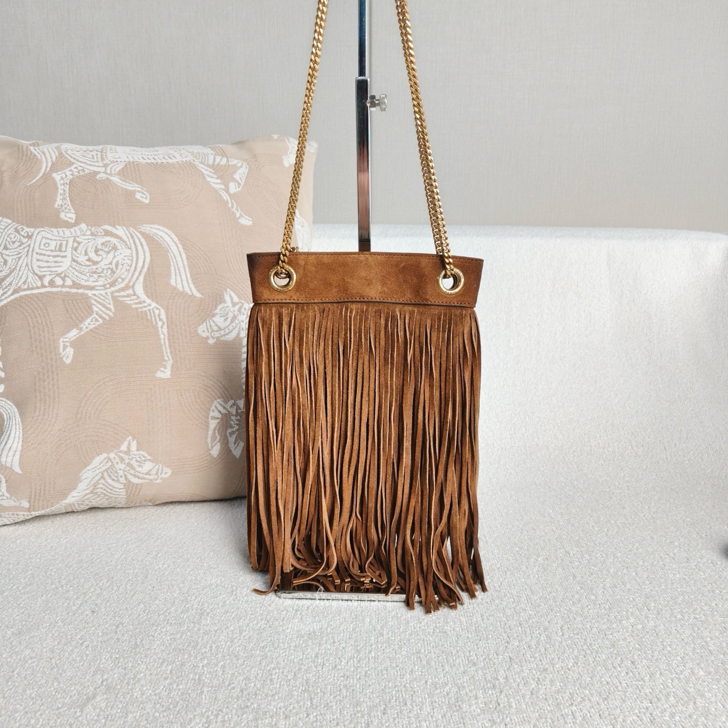 Saint Laurent - Suede Fringe Shoulder Bag - Suede - Brown - (Mini)