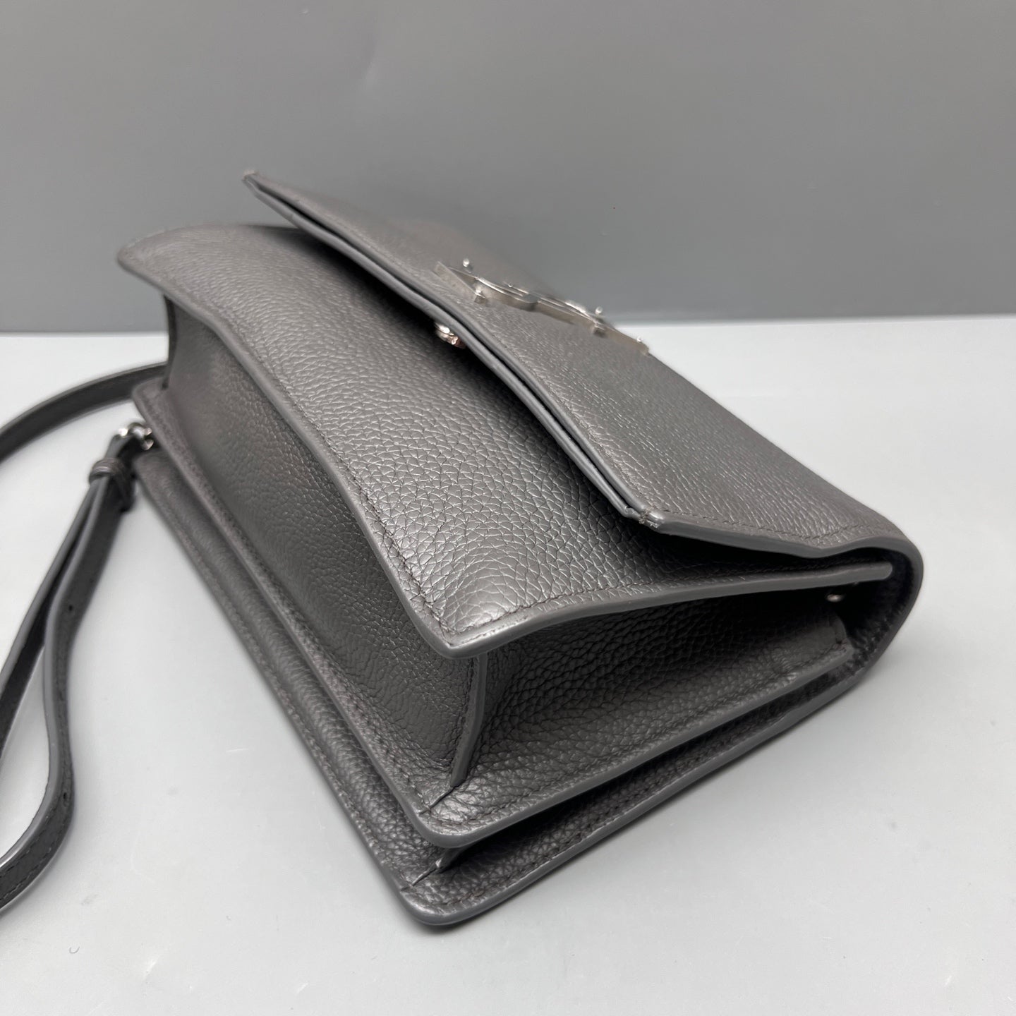 Saint Laurent - Sunset - Grained leather - Grey with Silver-Tone Hardware - (mini)