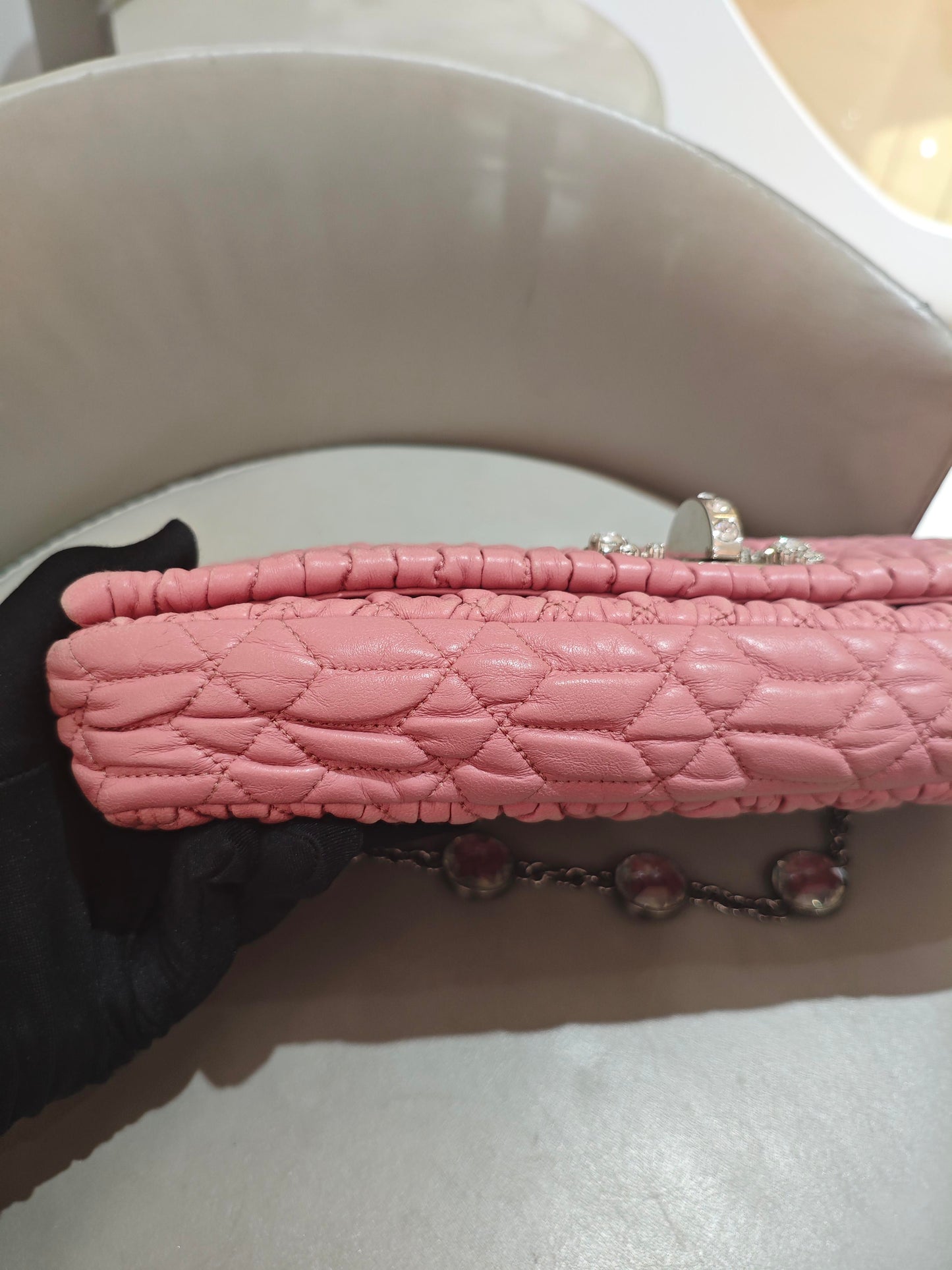 Miu Miu - Matelasse Jewel Chain Shoulder Bag - Leather - Pink - (Large)