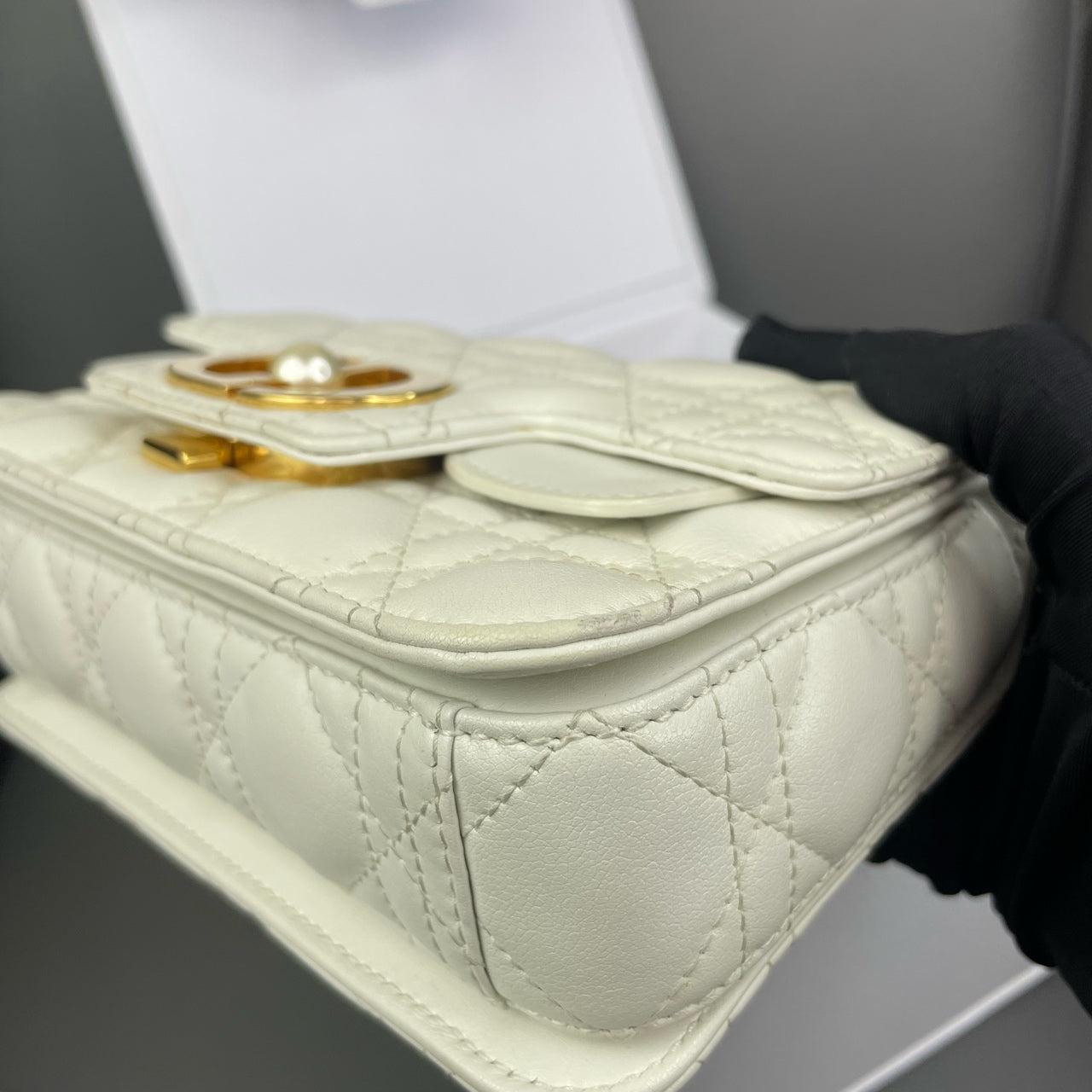 Dior - Mini Jolie Pearl Bag - Grained calfskin leather - White - (mini)