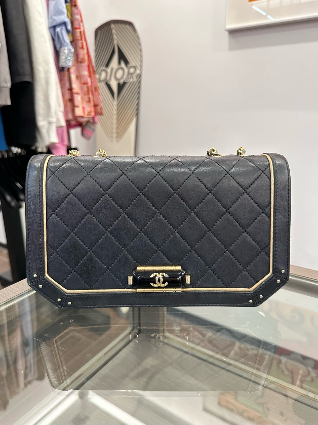 Chanel - Palace Enamel Clasp Flap Bag - Leather - Black - (mini)