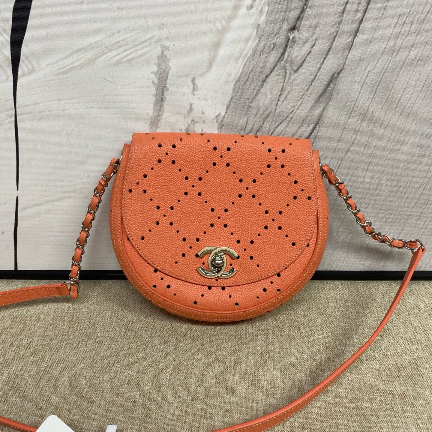 Chanel - Perforated Saddle Mini Bag - Grained calfskin - Orange - (mini)