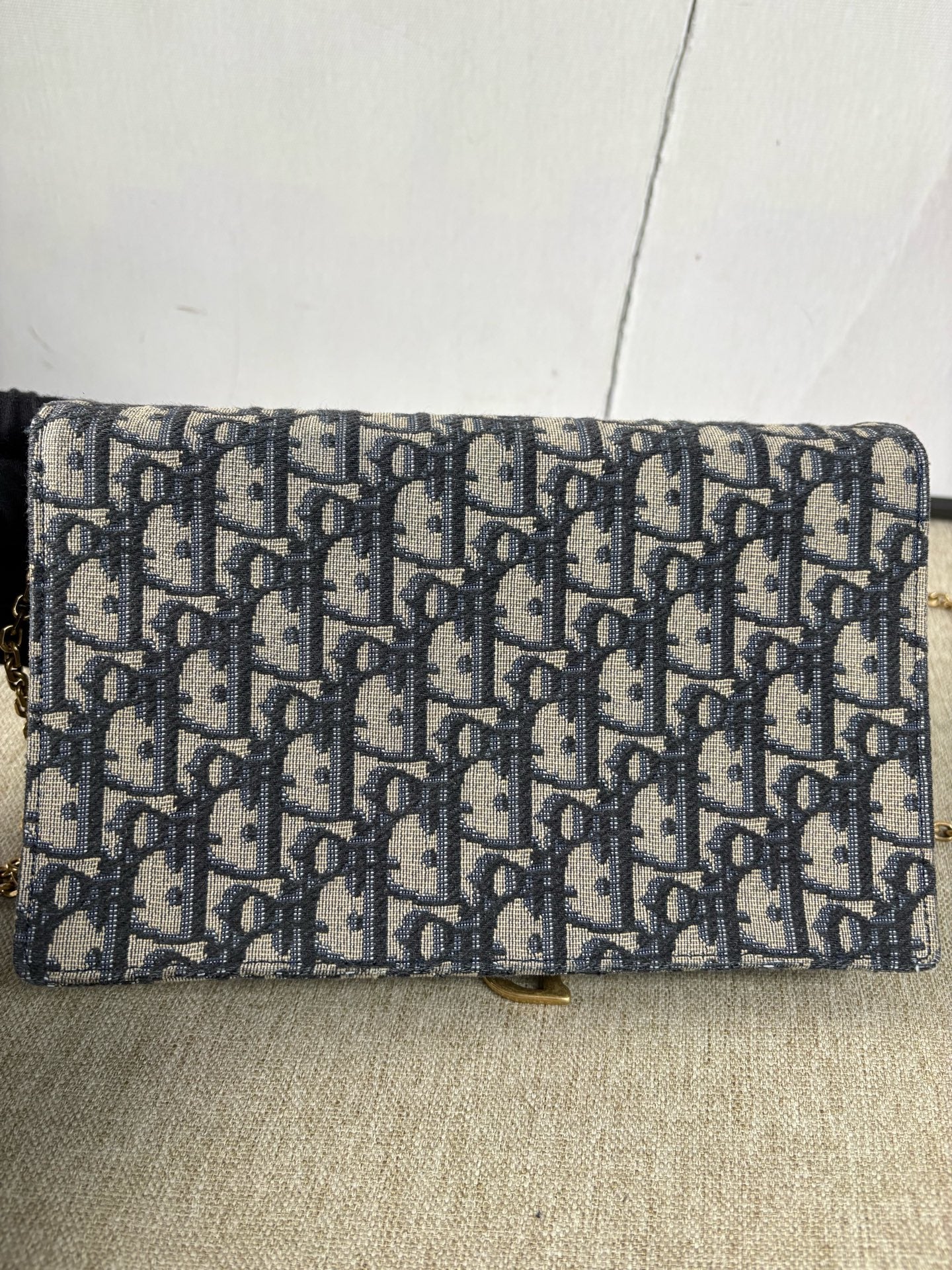 Dior - Saddle Wallet on Chain - Embroidered Oblique Canvas - Blue - (small)