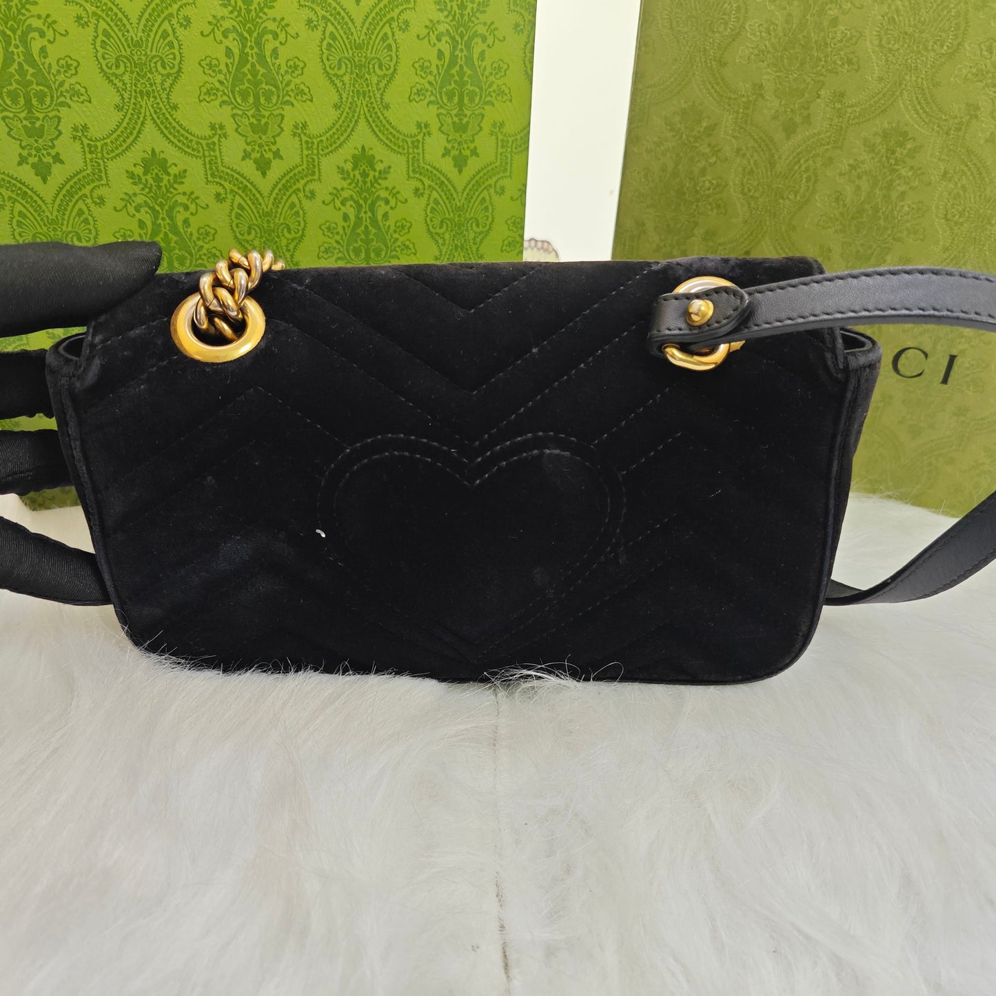 Gucci - GG Marmont Matelassé Mini Bag - Velvet with leather trim - Black - (mini)