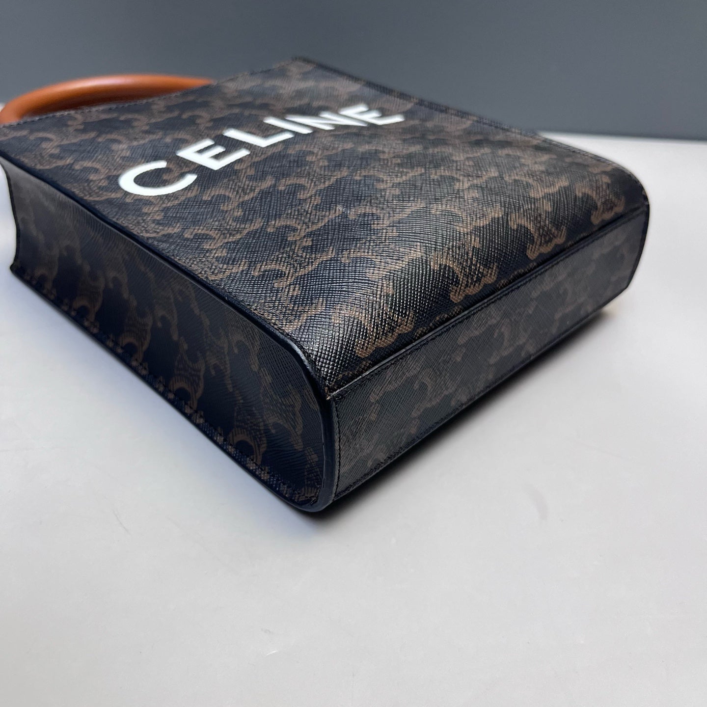 Celine - Triomphe Monogram Mini Vertical Cabas - Triomphe coated canvas with leather trim - Dark Brown - (Mini)