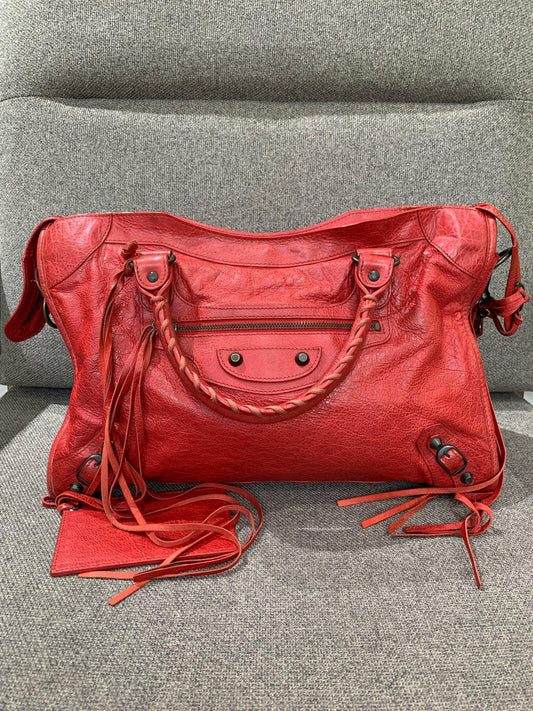 Balenciaga - City (Motorcycle Bag) - Distressed lambskin leather - Red - (Medium)