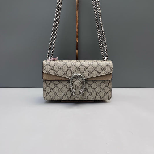 Gucci - Dionysus Shoulder Bag - GG Supreme coated canvas, suede, and leather trim - Beige - (medium)