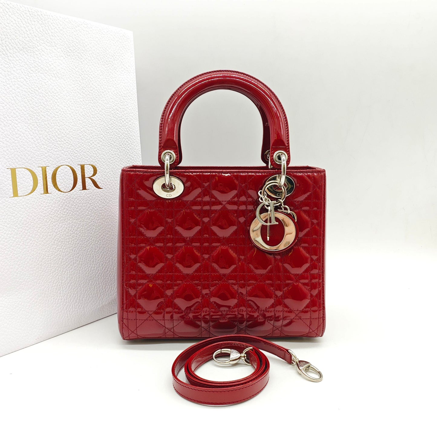 Dior - Lady Dior Medium - Patent leather - Red - (medium)