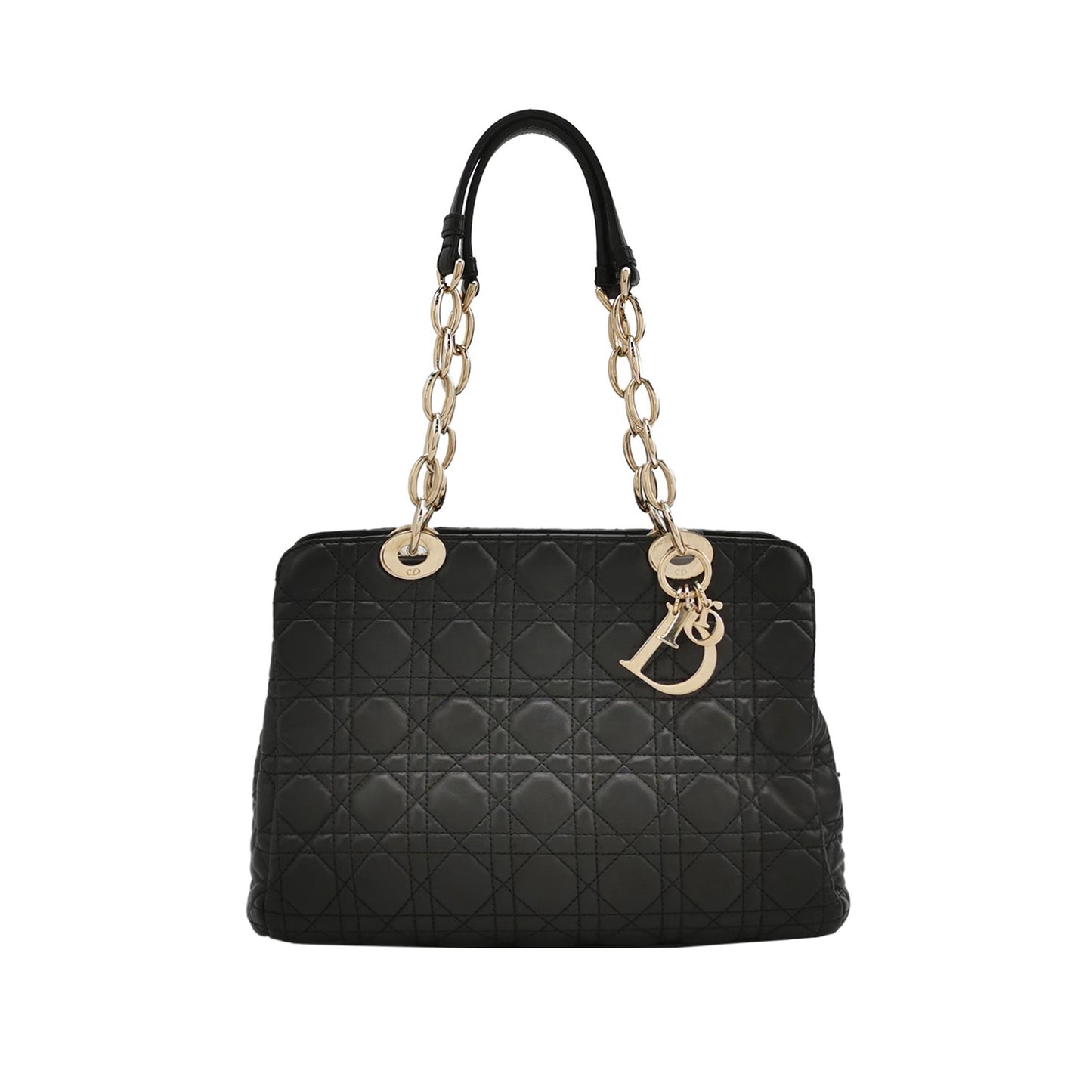 Dior - Lady Dior Tote - Grained calfskin leather - Black with Gold-Tone Hardware - (Medium)