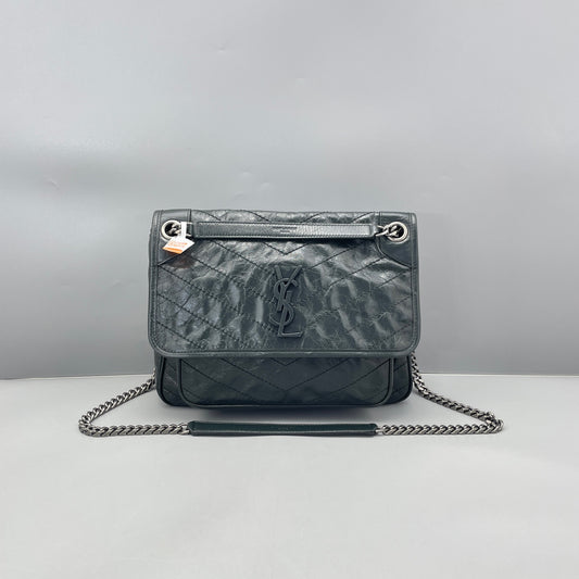 Saint Laurent - Niki Medium - Crinkled vintage leather - Dark Green - (medium)