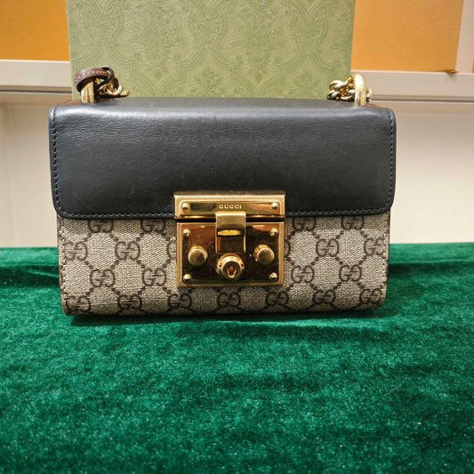 Gucci - Padlock Small Shoulder Bag - GG Supreme canvas with leather trim - Beige and Black - (small)