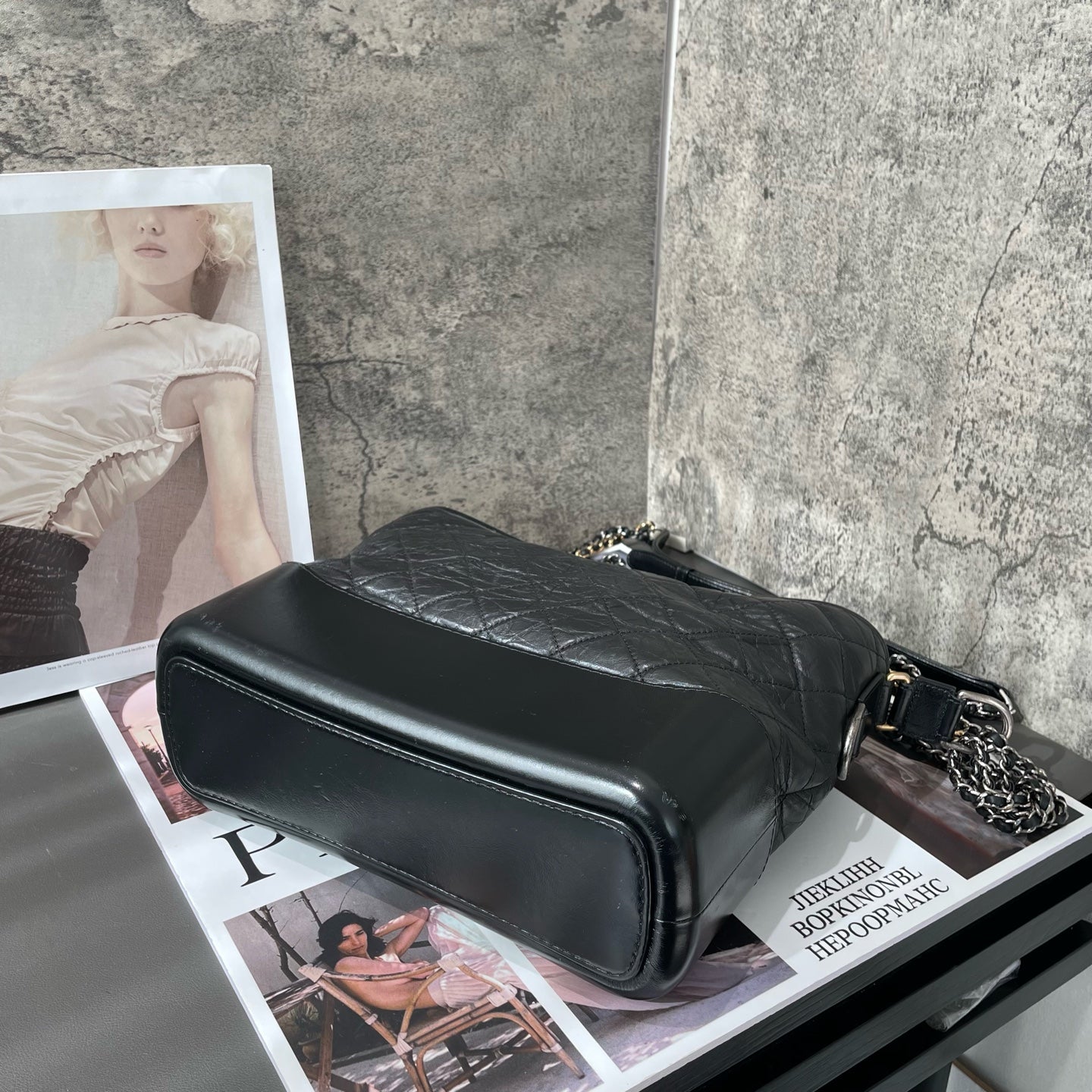 Chanel - Gab Bag (Hobo Bag) - Crumpled calfskin and smooth calfskin leather - Black - (Medium)