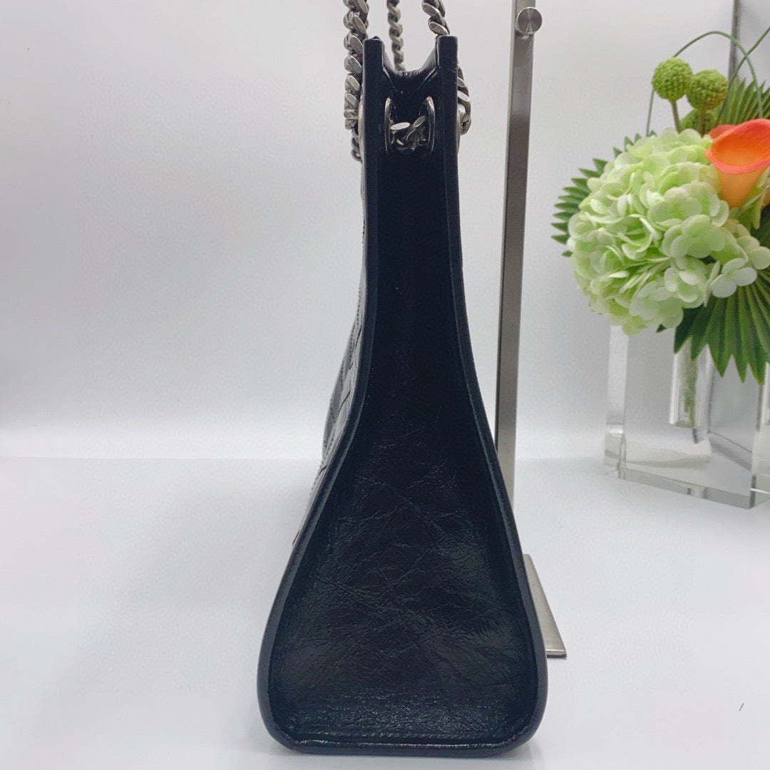 Saint Laurent - Niki Shopping Bag - Distressed calfskin leather - Black - (large)