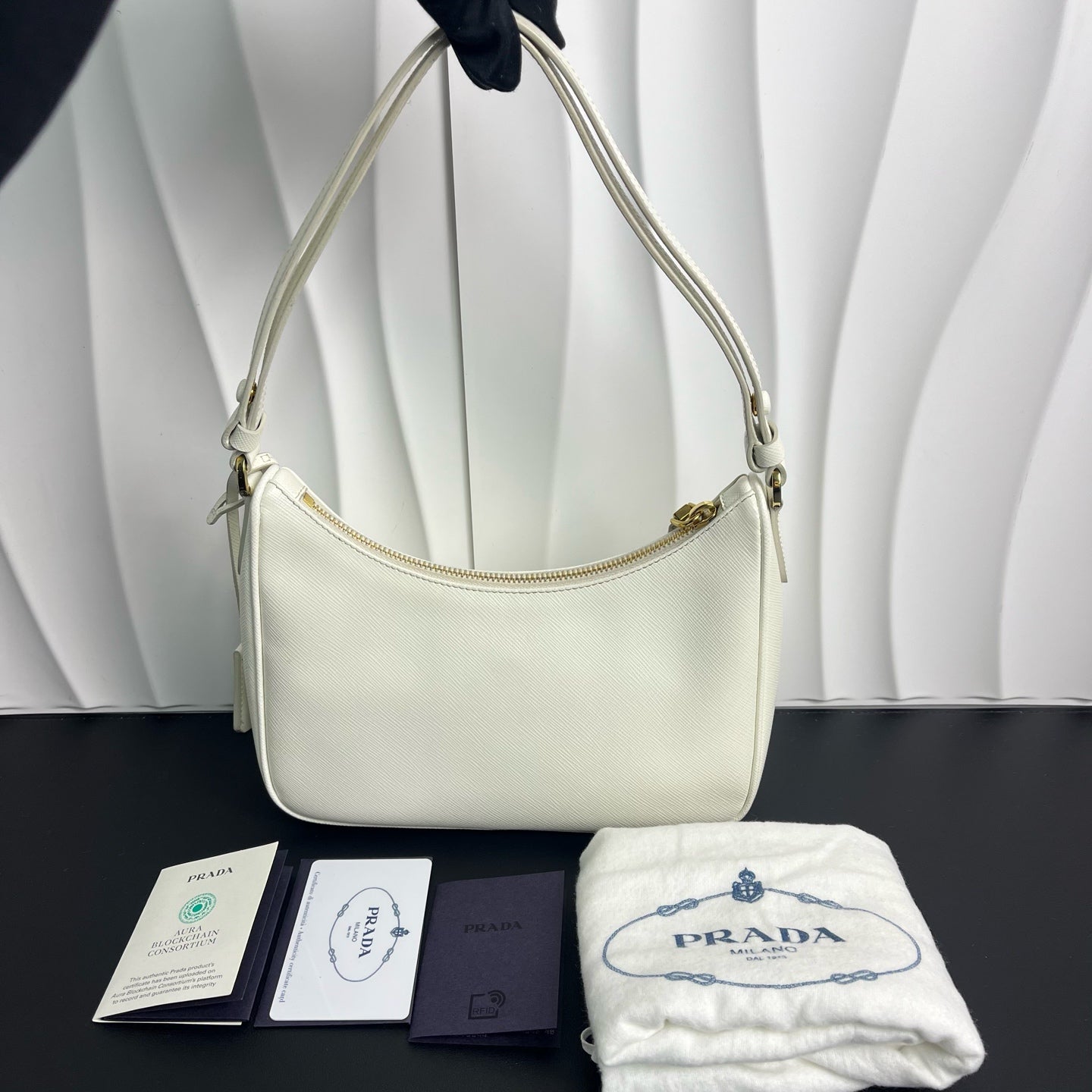 Prada - Saffiano Hobo Shoulder Bag - Saffiano leather - White - (small)
